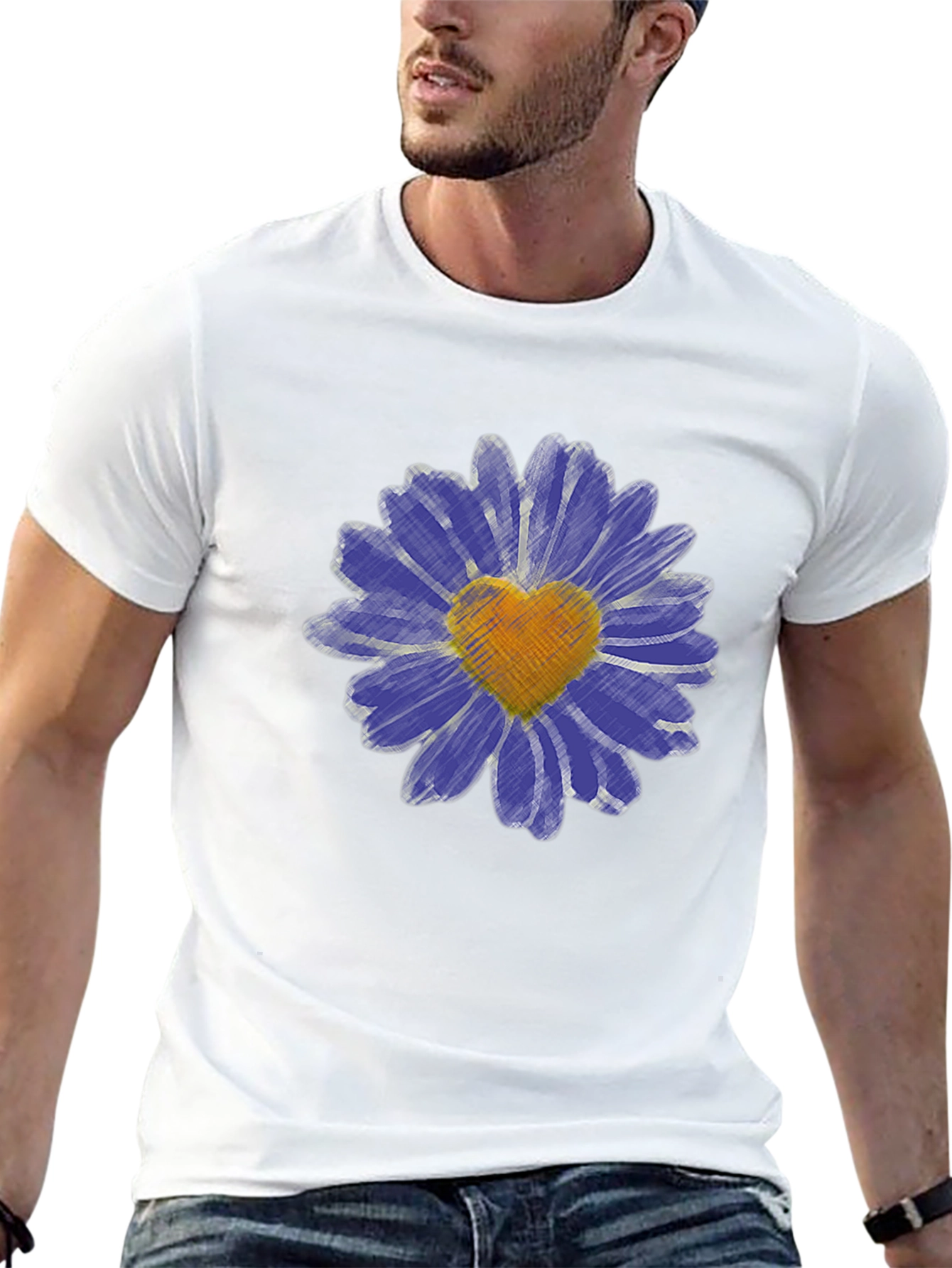 Heart Daisy Graphic T-Shirt - Mens Black Tee