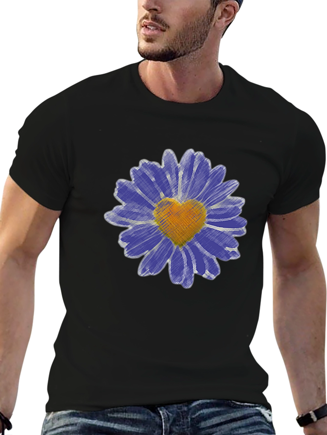 Heart Daisy Graphic T-Shirt - Mens Black Tee