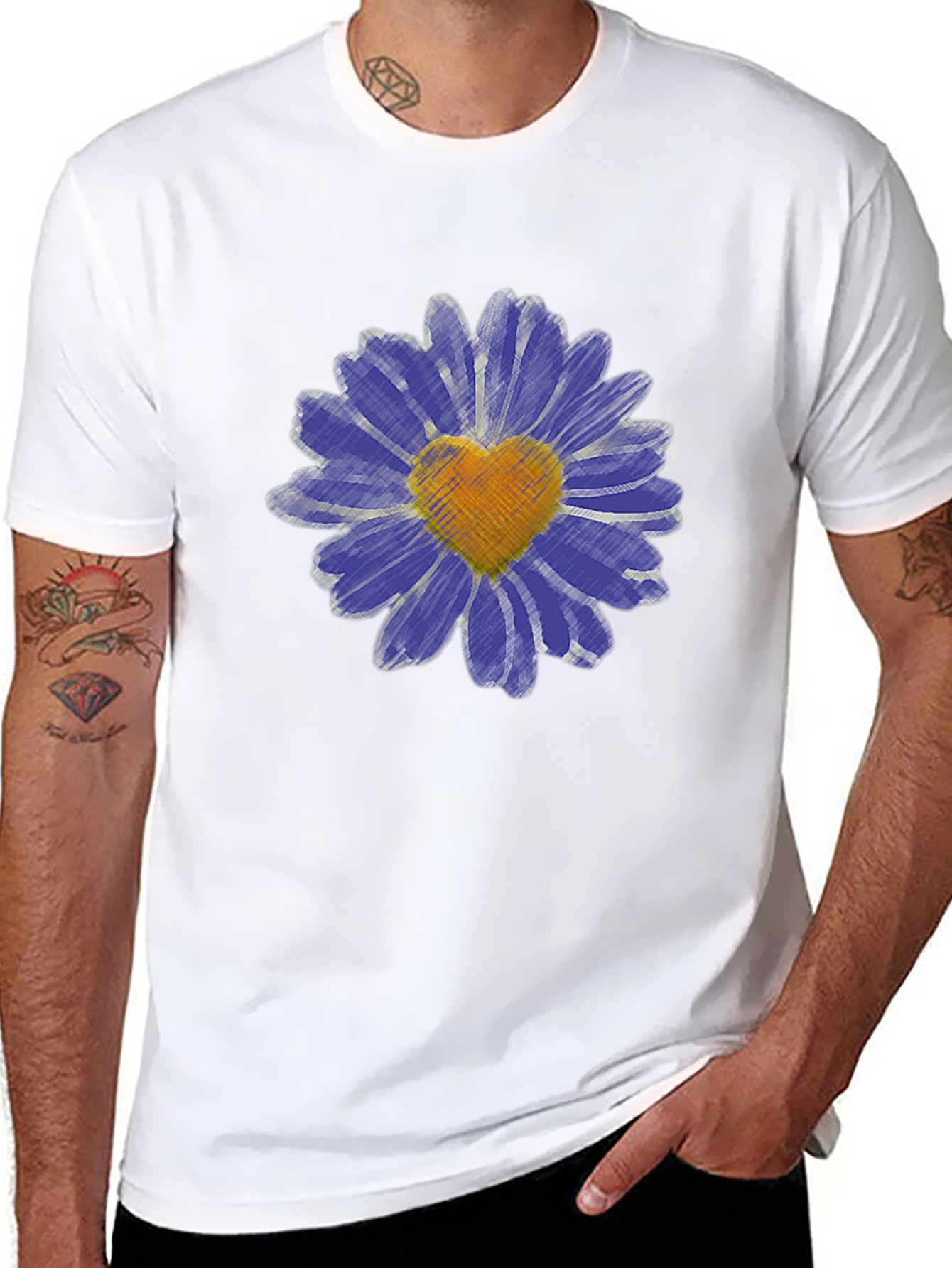 Heart Daisy Graphic T-Shirt - Mens Black Tee
