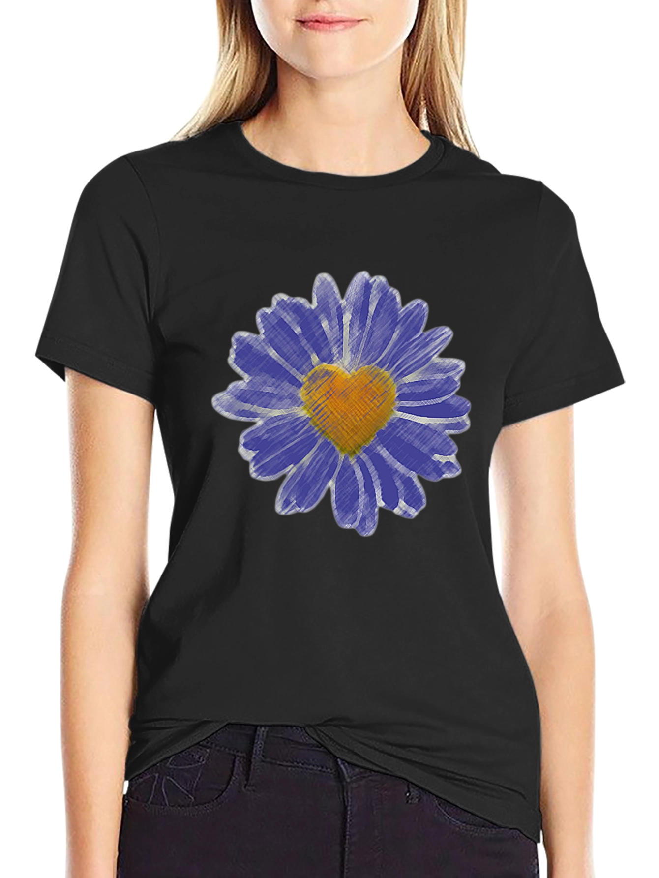 Heart Daisy Graphic T-Shirt - Mens Black Tee