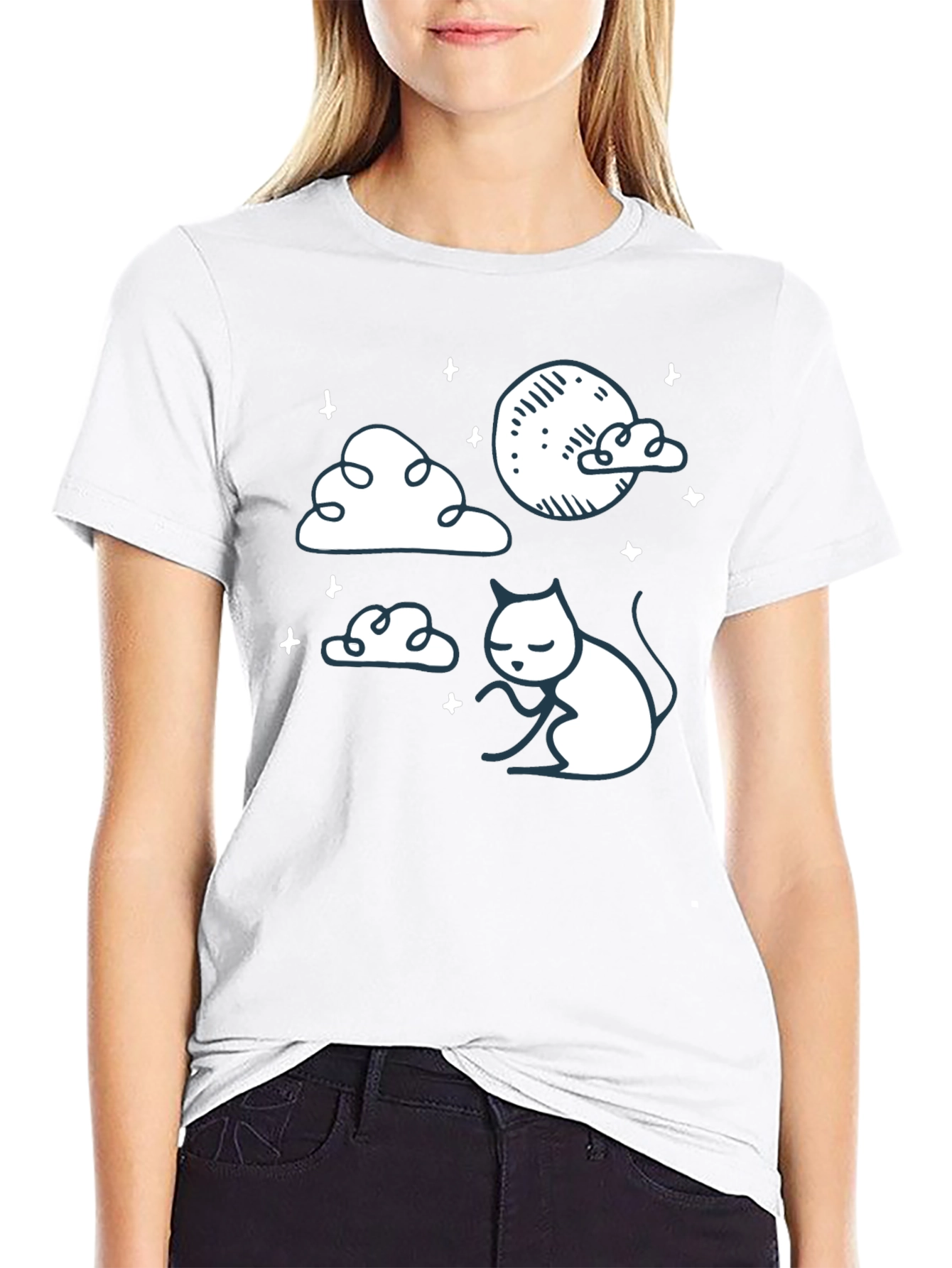 Dreamy Cat Graphic Tee - Soft Cotton Comfort
