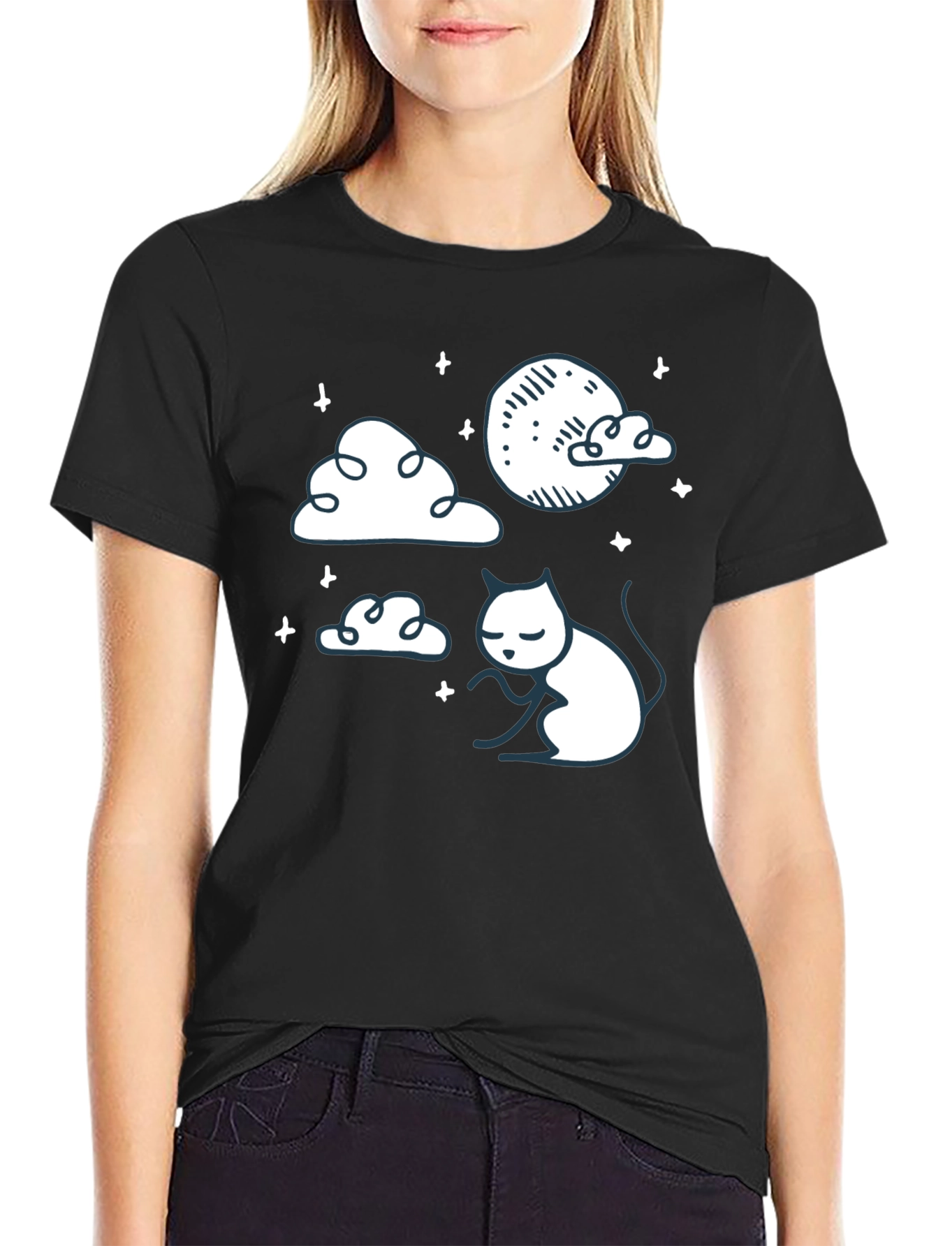 Dreamy Cat Graphic Tee - Soft Cotton Comfort