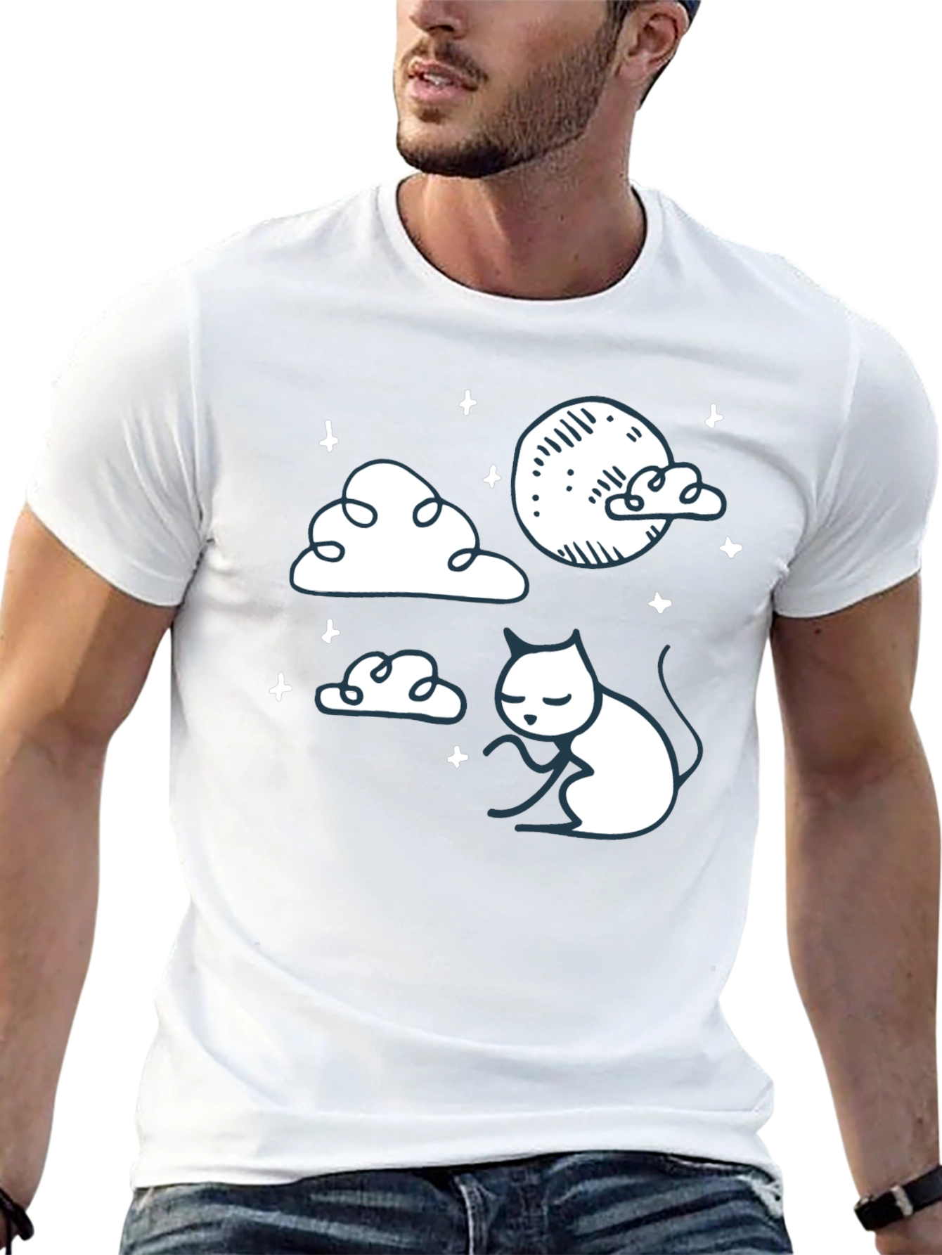Dreamy Cat Graphic Tee - Soft Cotton Comfort