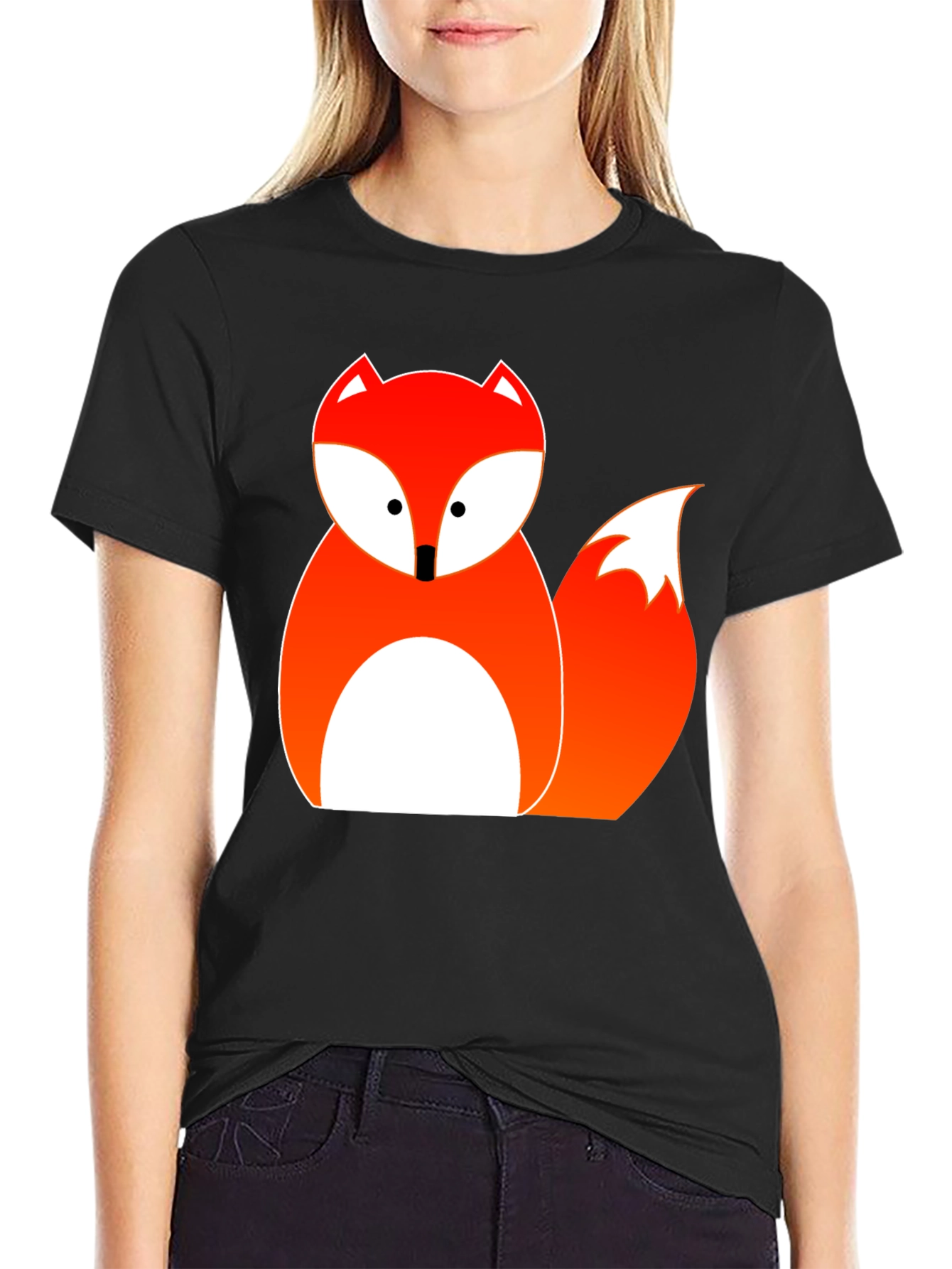 Cute Fox Graphic Tee - Black Cotton Blend T-Shirt