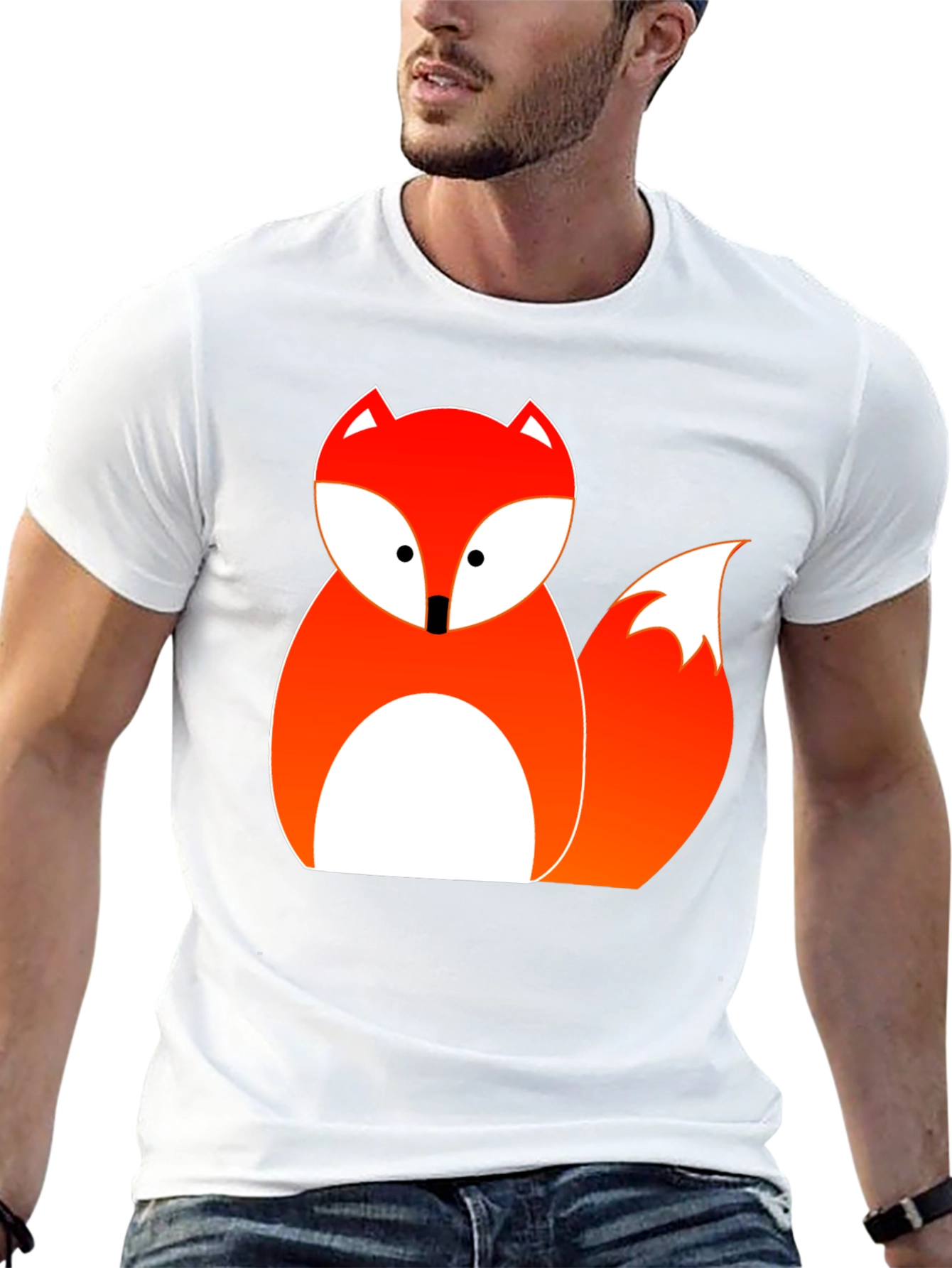 Cute Fox Graphic Tee - Black Cotton Blend T-Shirt