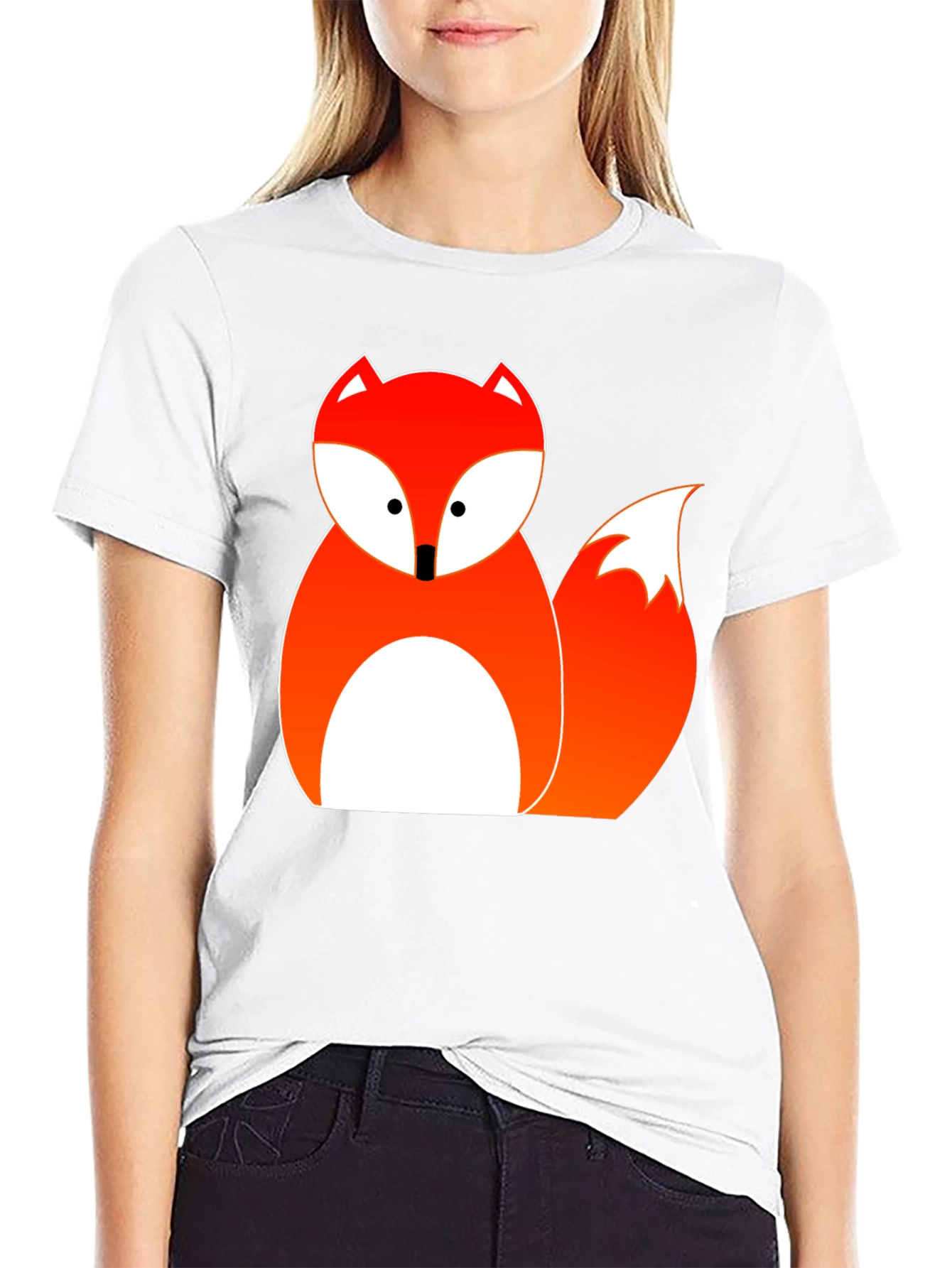 Cute Fox Graphic Tee - Black Cotton Blend T-Shirt