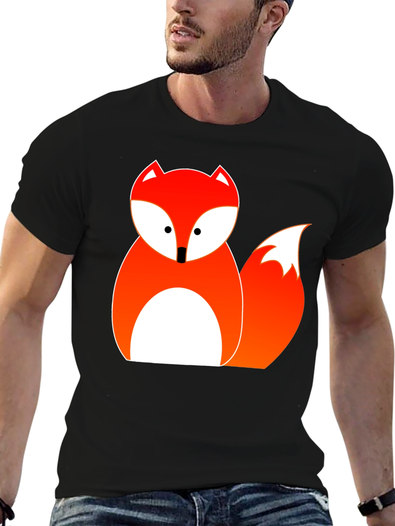 Cute Fox Graphic Tee - Black Cotton Blend T-Shirt