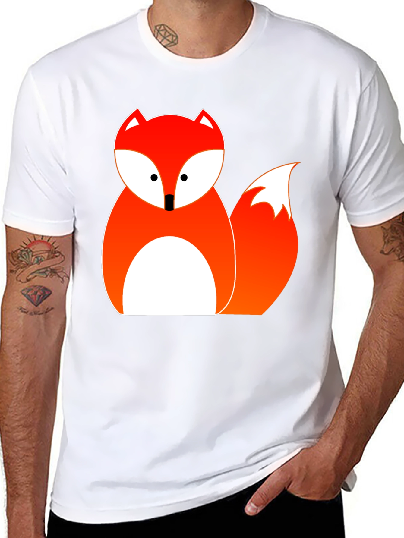Cute Fox Graphic Tee - Black Cotton Blend T-Shirt