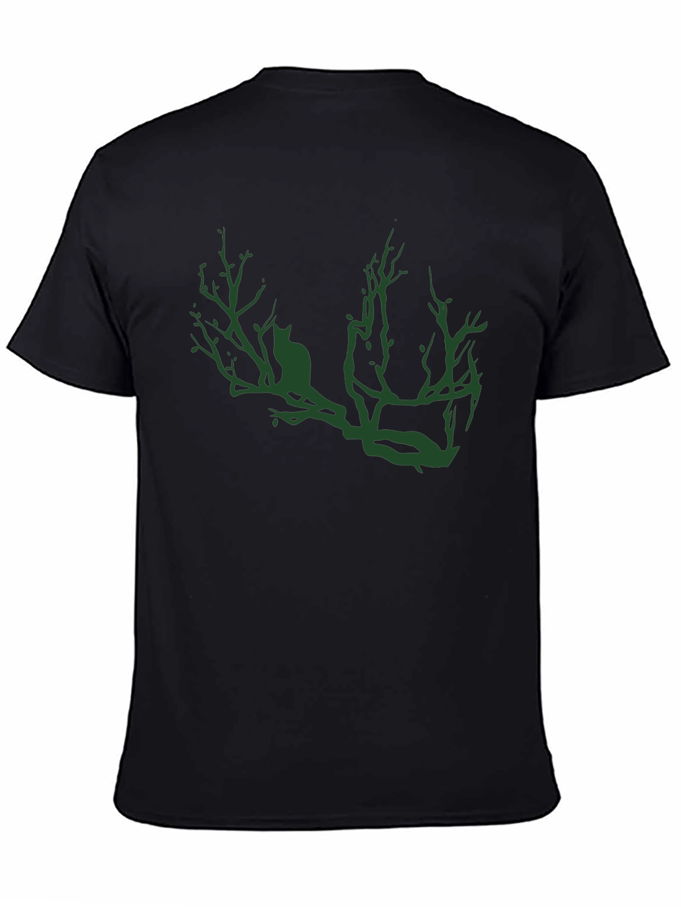 Cat on Branch Graphic Tee - Mens Black T-Shirt