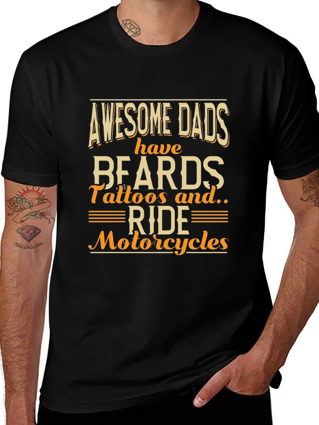 Awesome Dads T-Shirt - Beards Tattoos Motorcycles