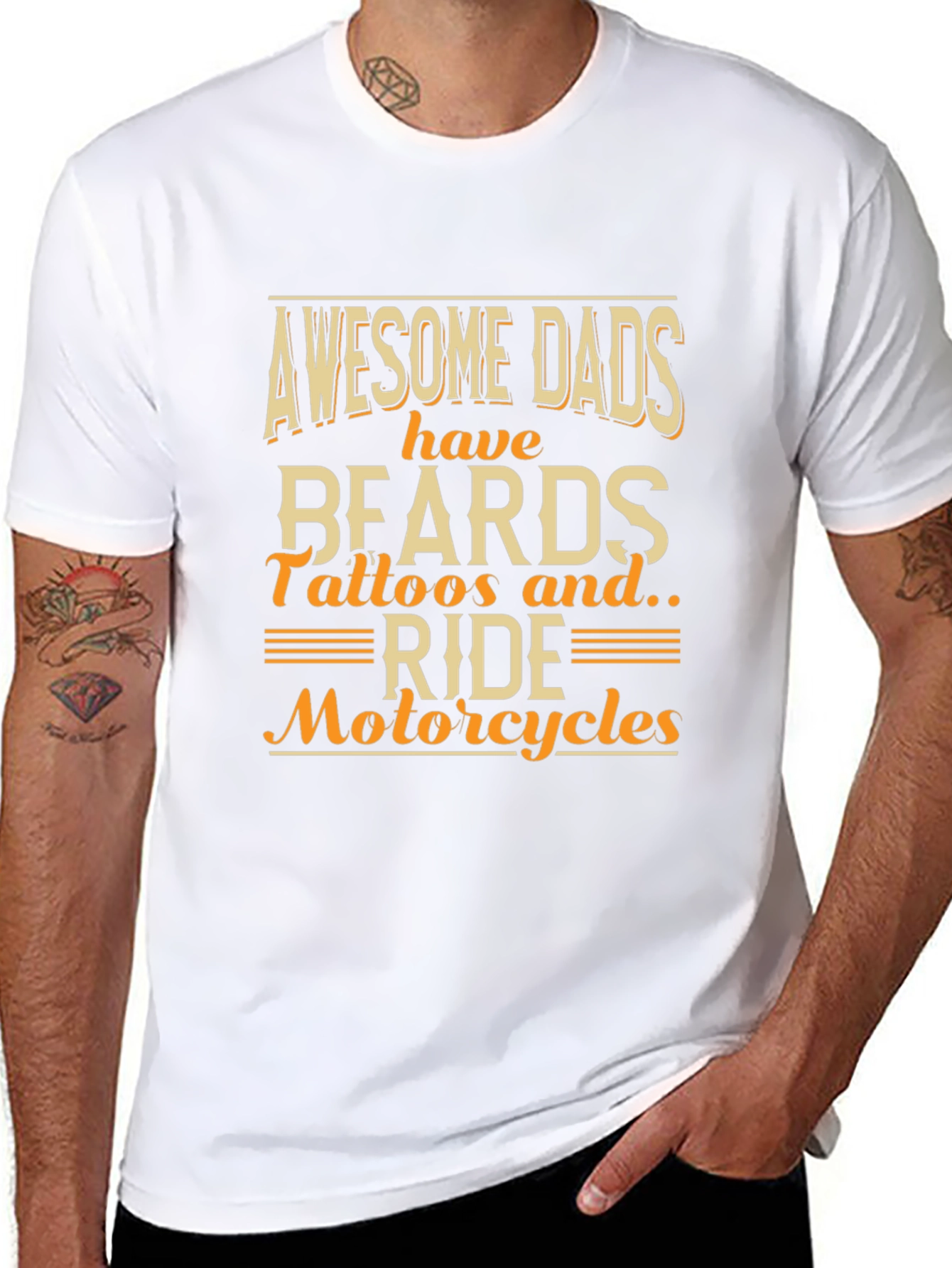 Awesome Dads T-Shirt - Beards Tattoos Motorcycles
