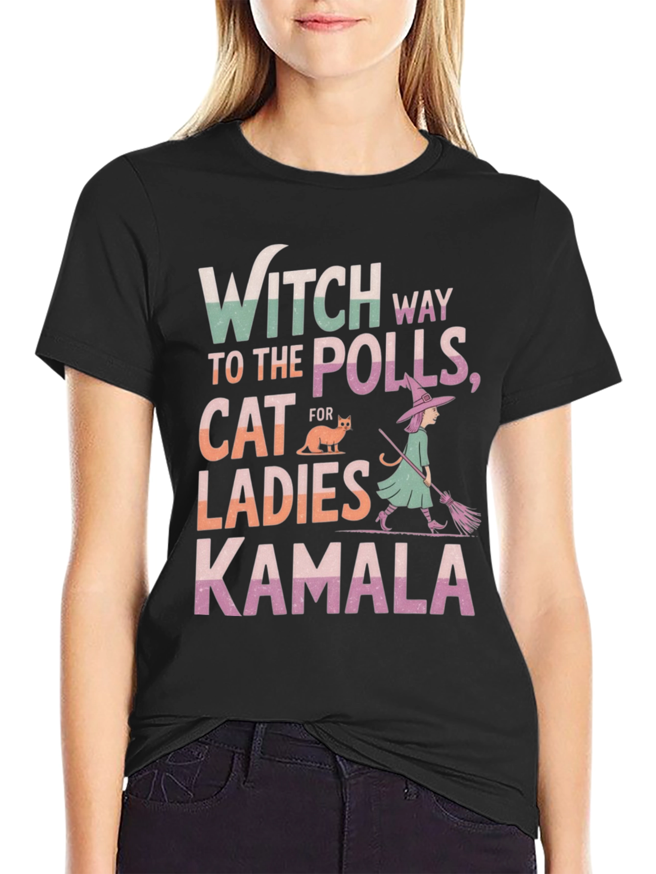 Witch Way to the Polls Kamala Ladies Cat T-Shirt
