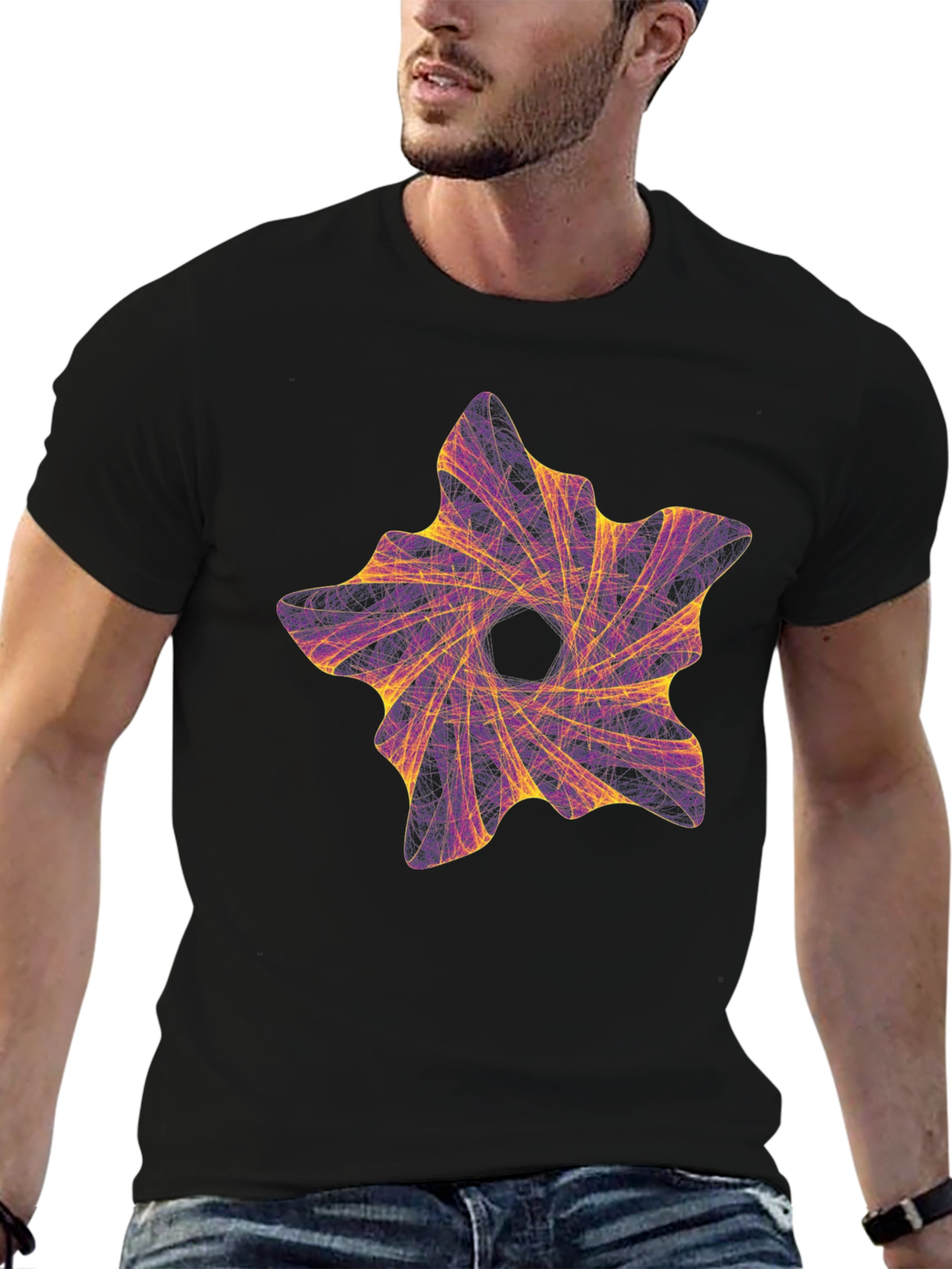 Abstract Vortex Graphic Black T-Shirt