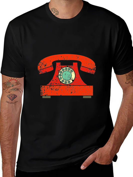Retro Rotary Phone Graphic Tee - Vintage Style Black T-Shirt