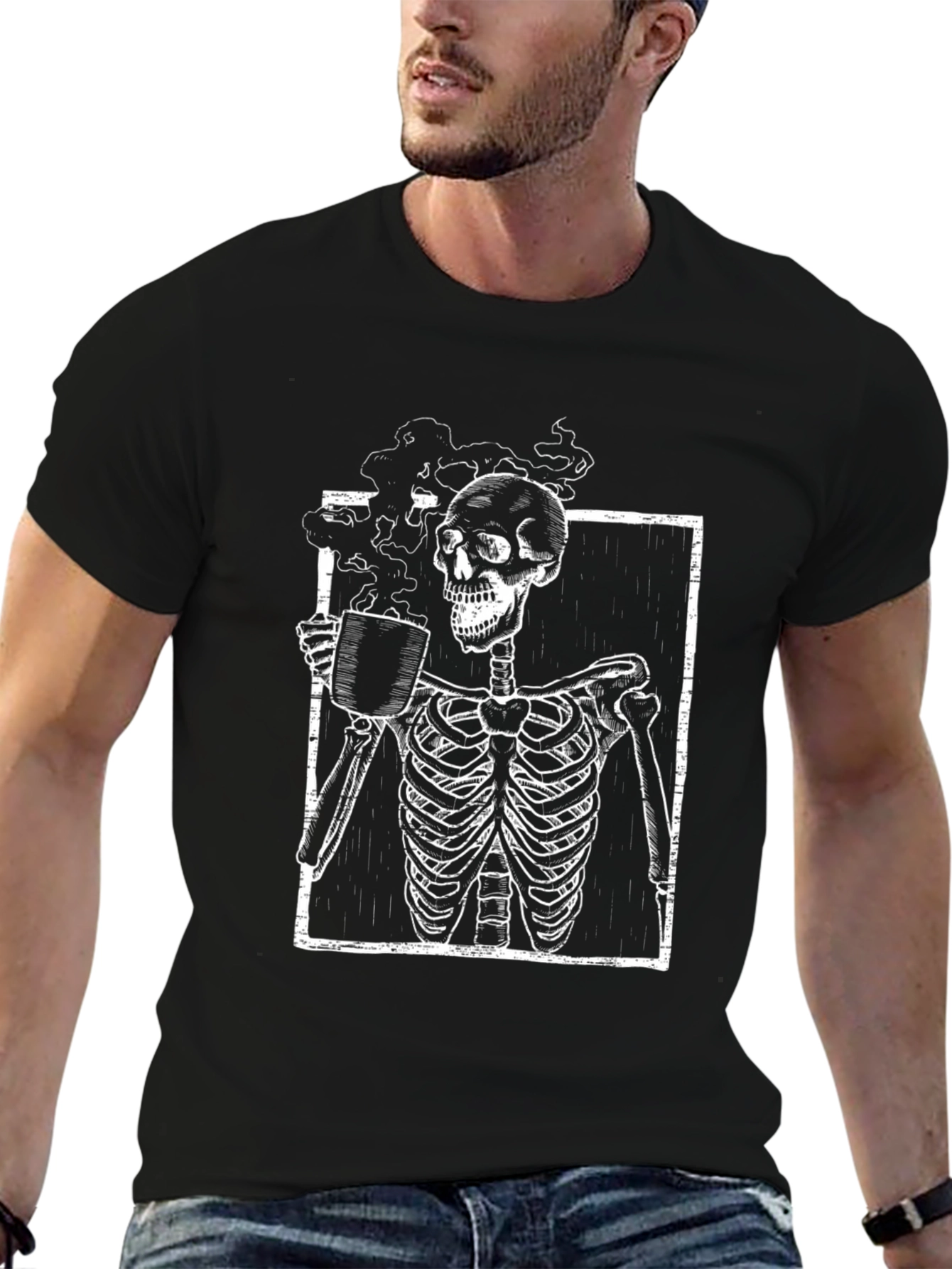 Coffee Skeleton Graphic Tee - Black