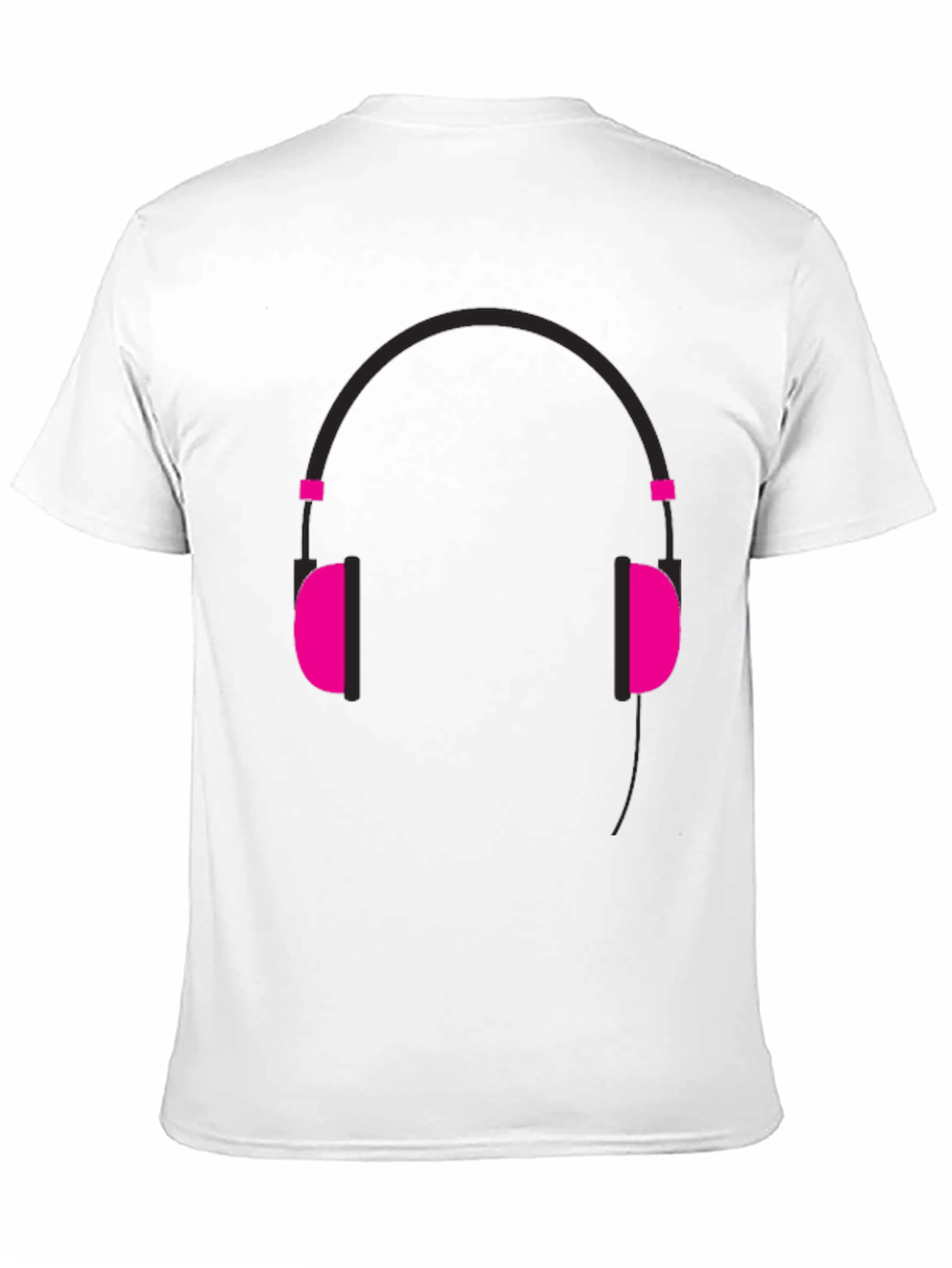Graphic Tee: Headphones Design - Black Cotton Casual Wear