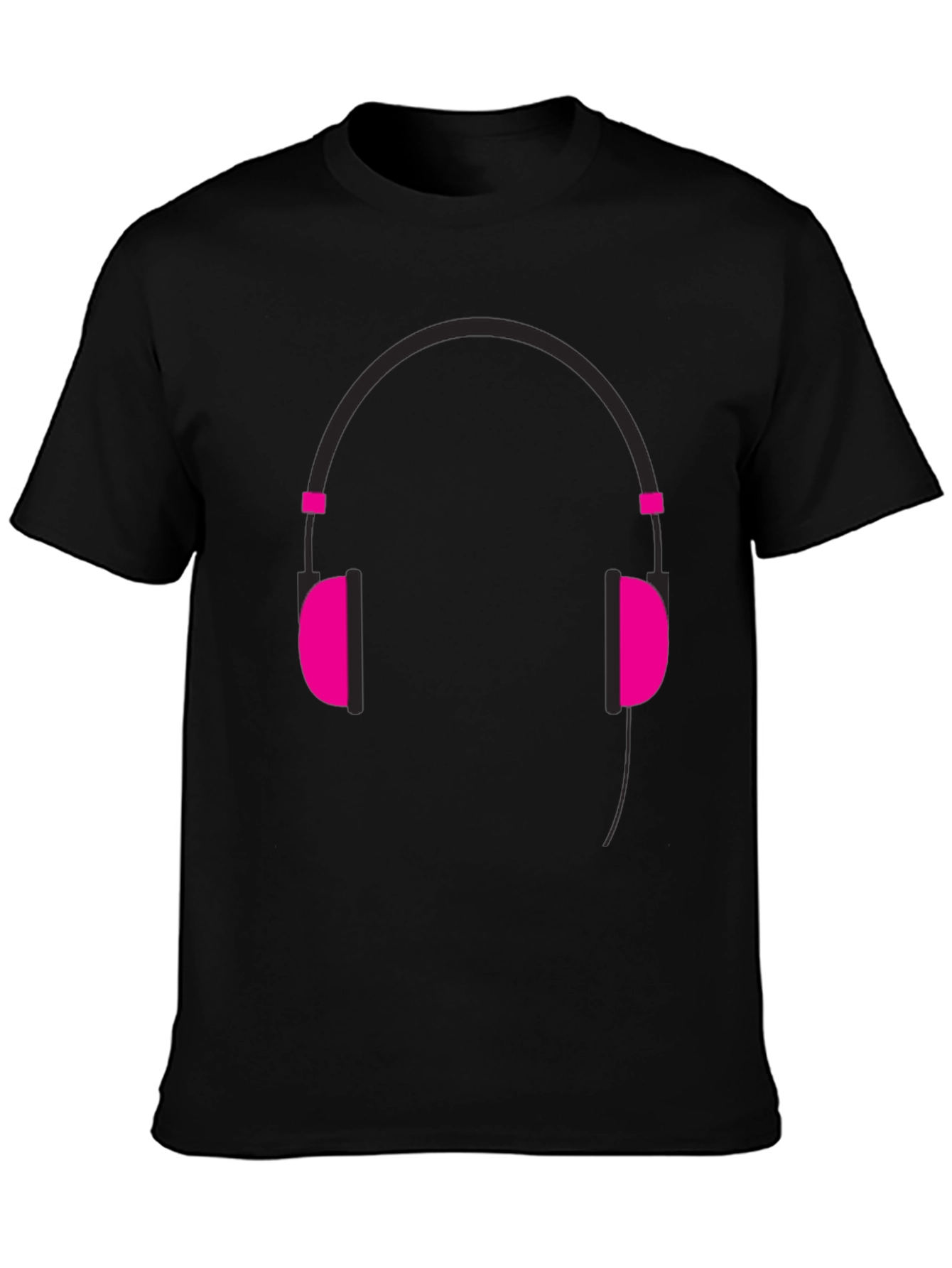 Graphic Tee: Headphones Design - Black Cotton Casual Wear