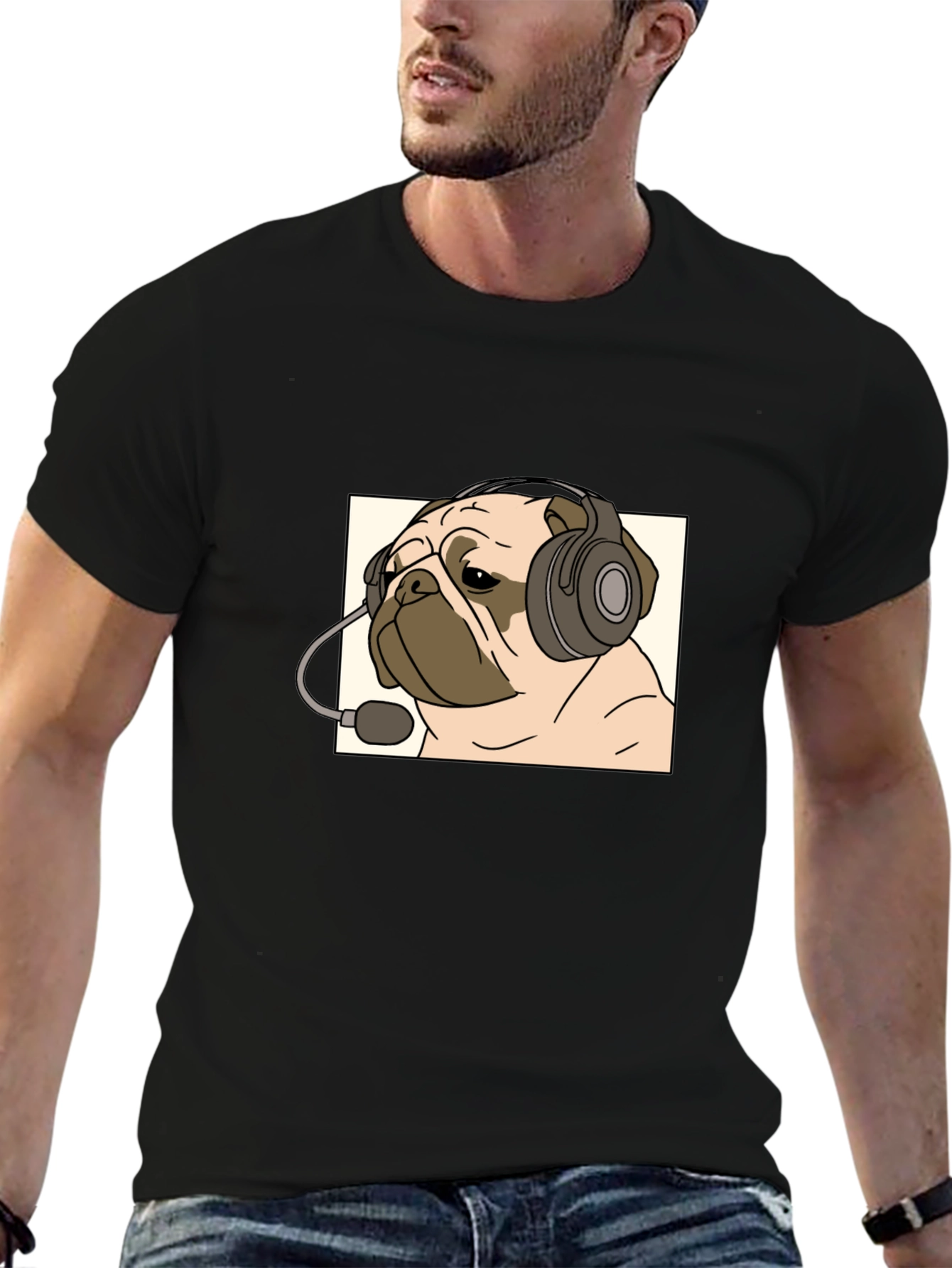 Pug Gamer T-Shirt - Cute Dog with Headset