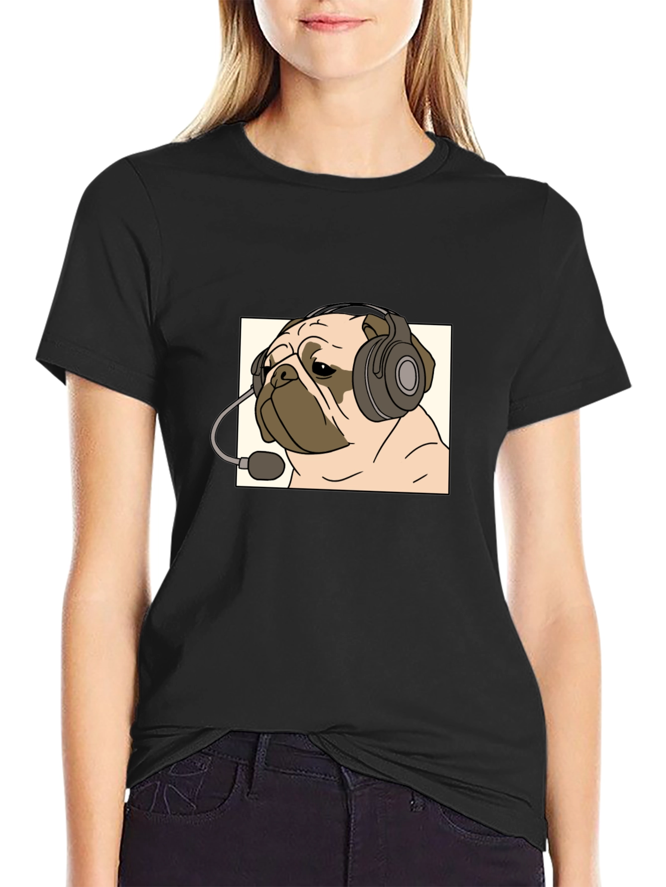Pug Gamer T-Shirt - Cute Dog with Headset