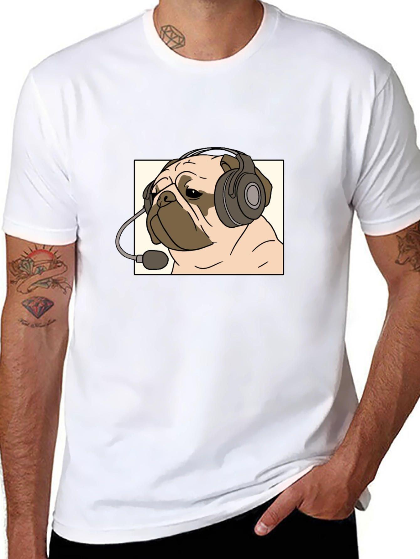Pug Gamer T-Shirt - Cute Dog with Headset