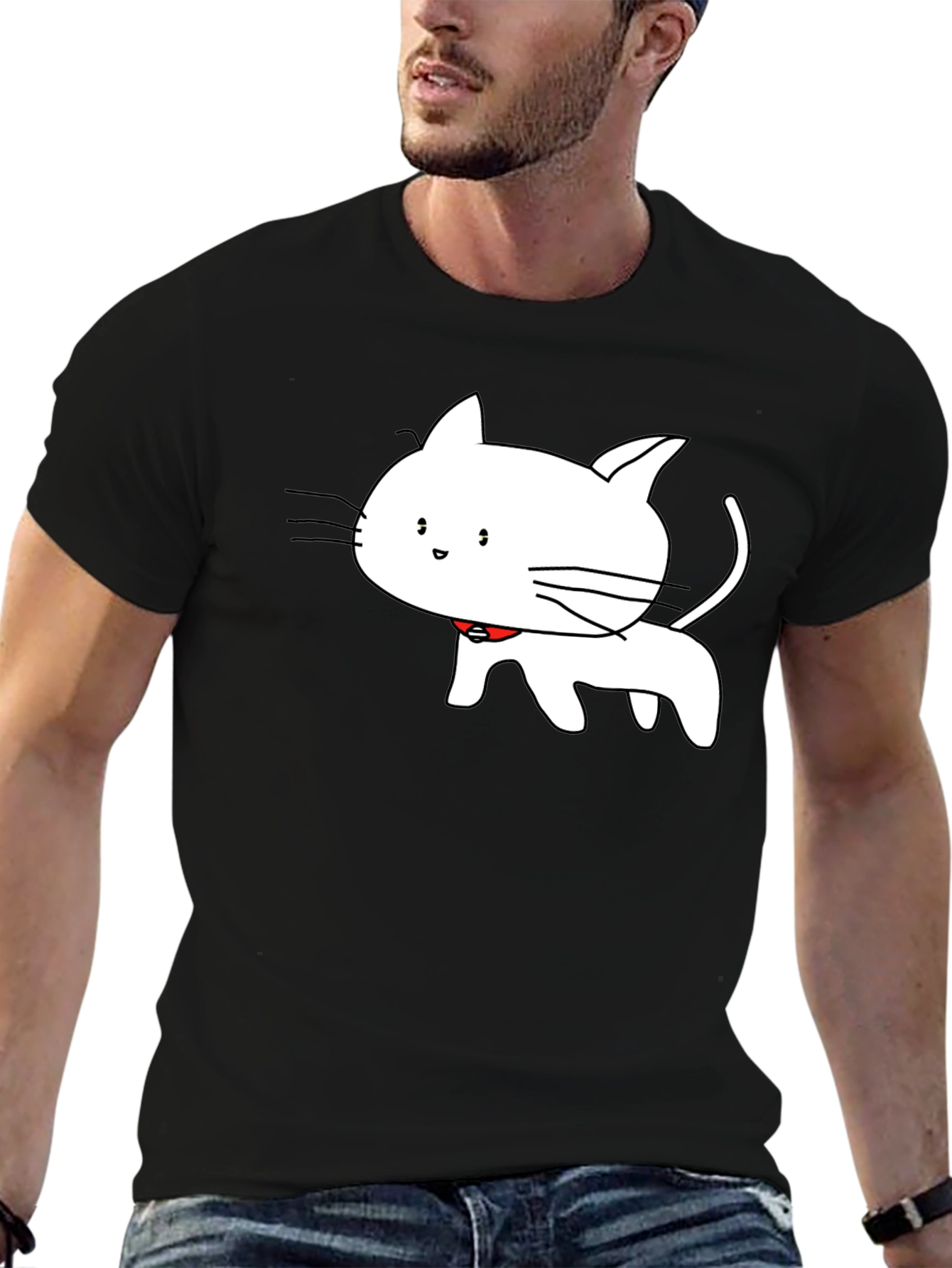 Cute Cartoon Cat T-Shirt - Black