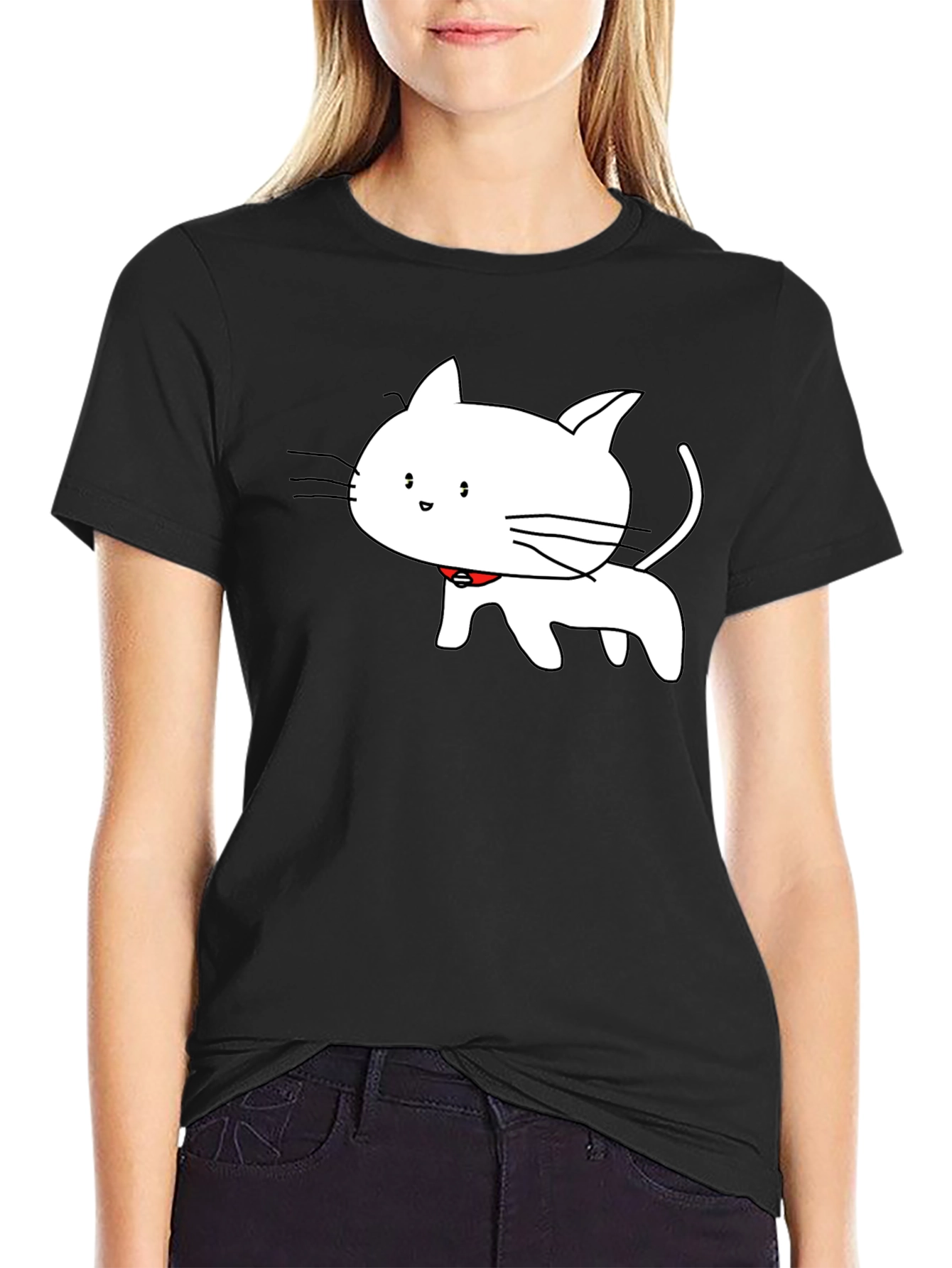 Cute Cartoon Cat T-Shirt - Black