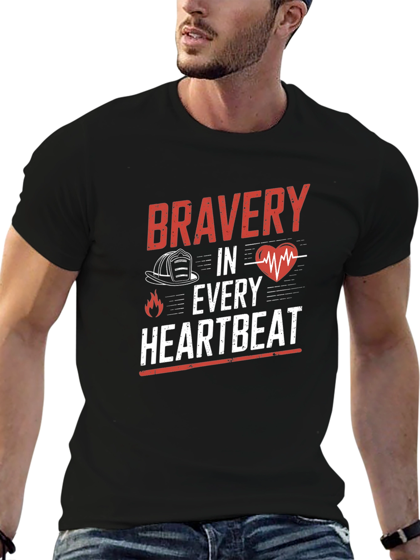 Bravery in Every Heartbeat Firefighter Graphic Tee