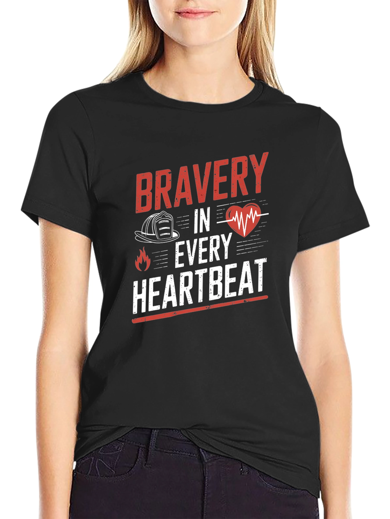 Bravery in Every Heartbeat Firefighter Graphic Tee
