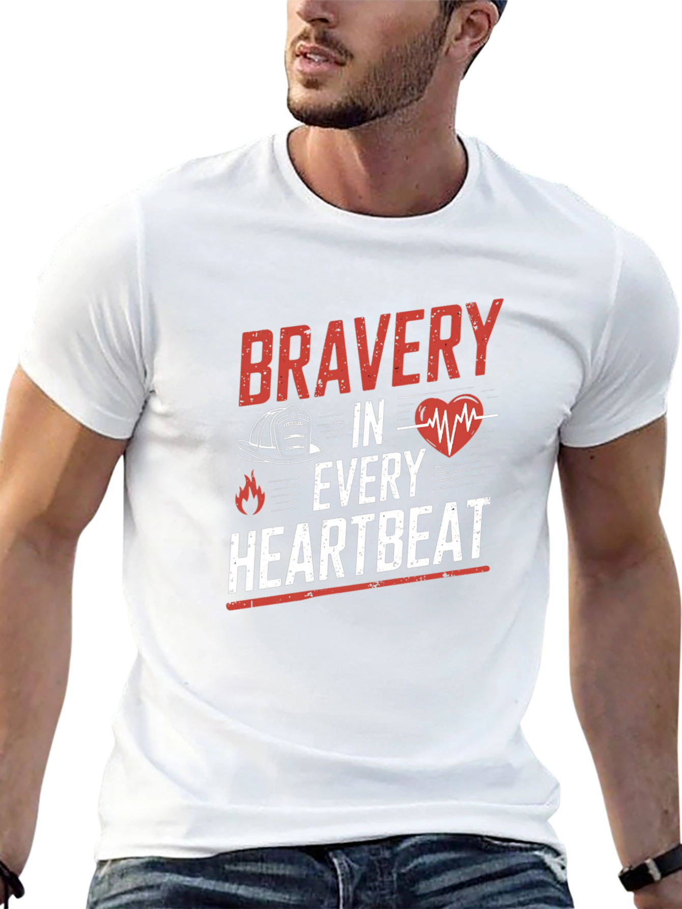 Bravery in Every Heartbeat Firefighter Graphic Tee