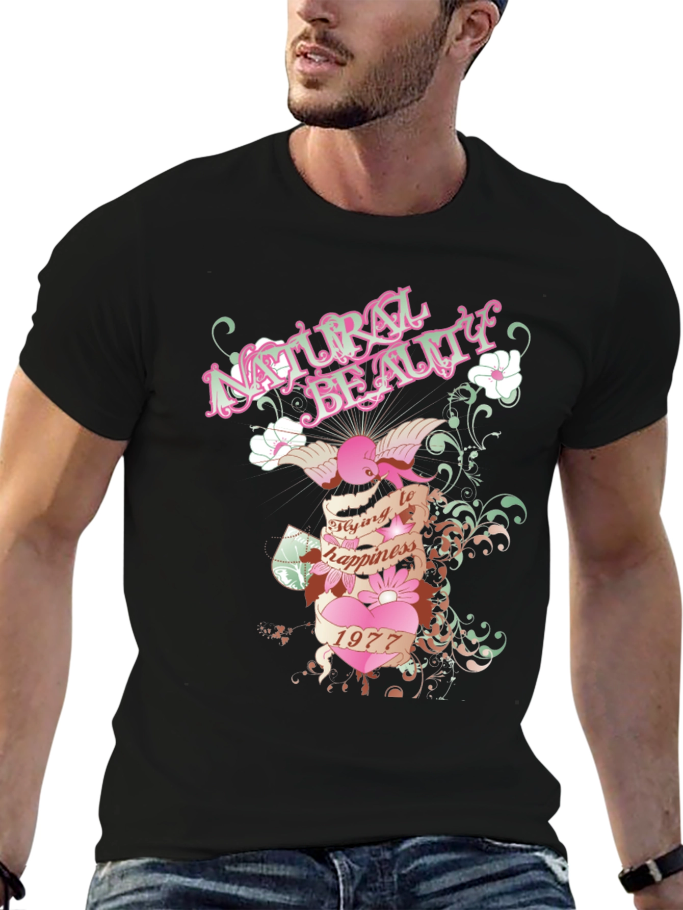 Natural Beauty Graphic Print Black T-Shirt