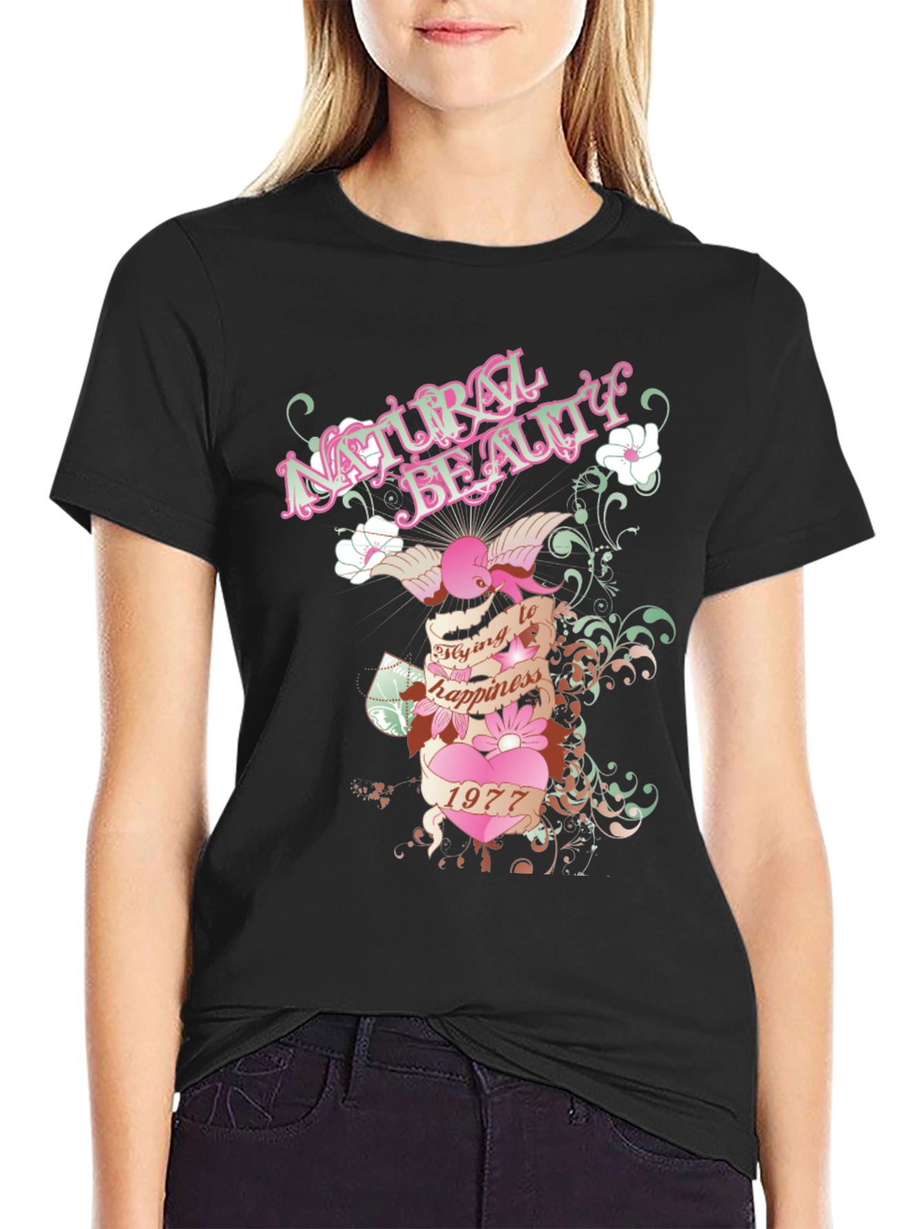 Natural Beauty Graphic Print Black T-Shirt