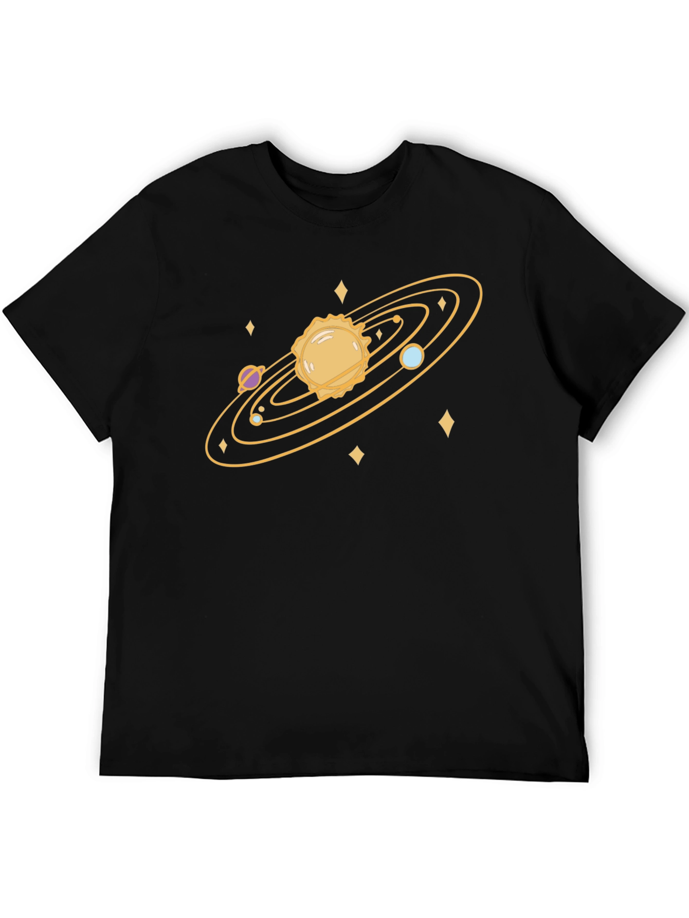 Cosmic Tee: Solar System Graphic Print Black T-Shirt