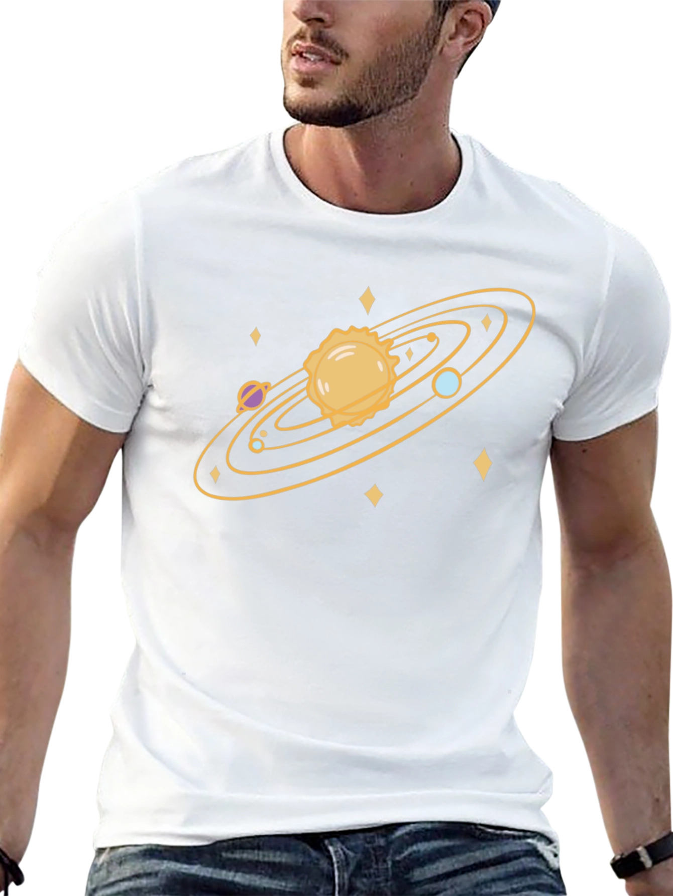Cosmic Tee: Solar System Graphic Print Black T-Shirt