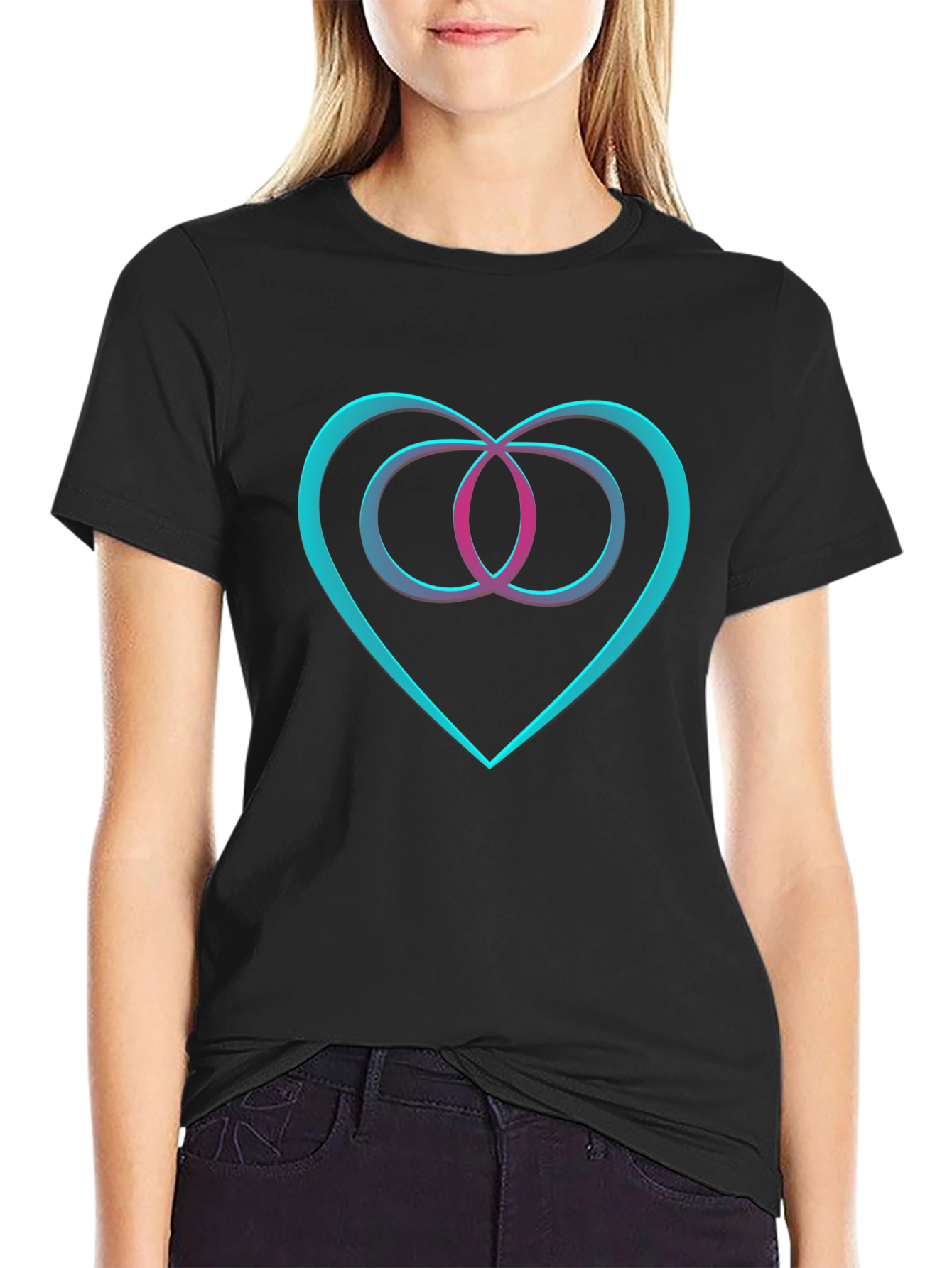 Heart & Infinity Symbol Graphic Black T-Shirt