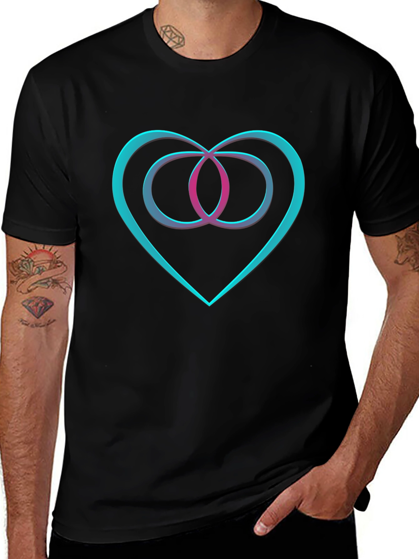 Heart & Infinity Symbol Graphic Black T-Shirt