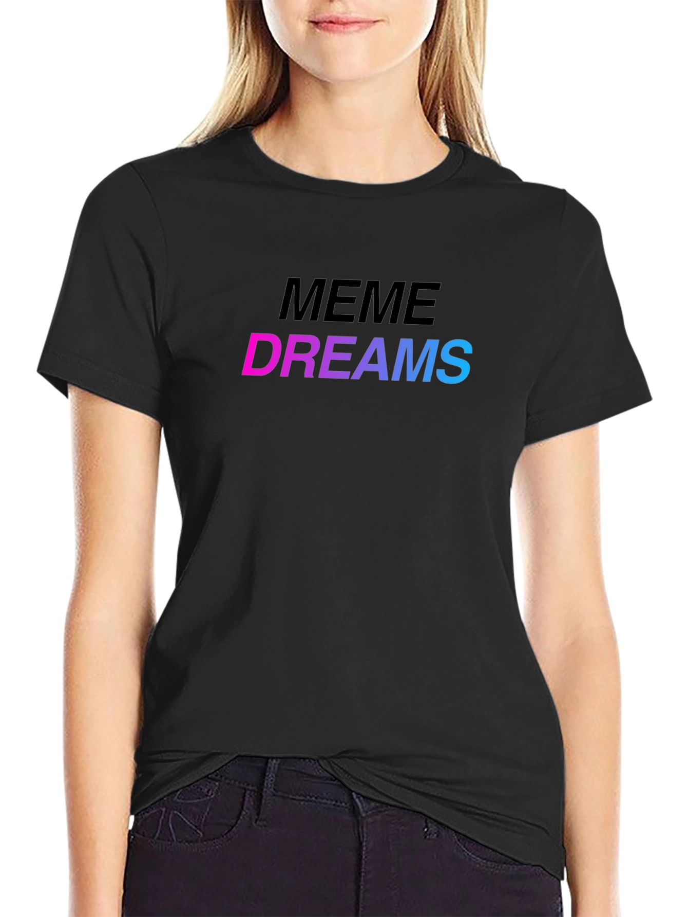 Meme Dreams Graphic Print Black T-Shirt