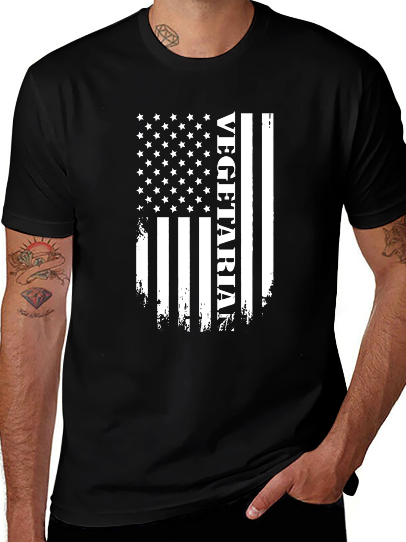 Vegetarian American Flag Black T-Shirt