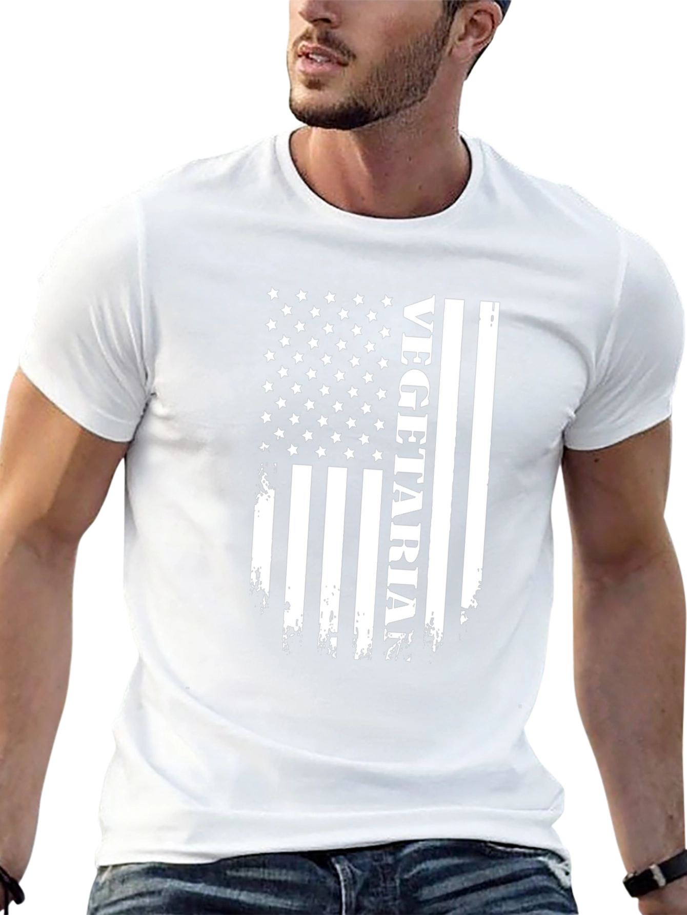Vegetarian American Flag Black T-Shirt