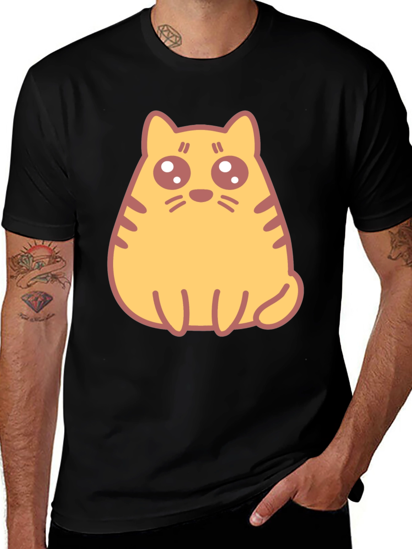 Cute Cartoon Cat Graphic T-Shirt - Black