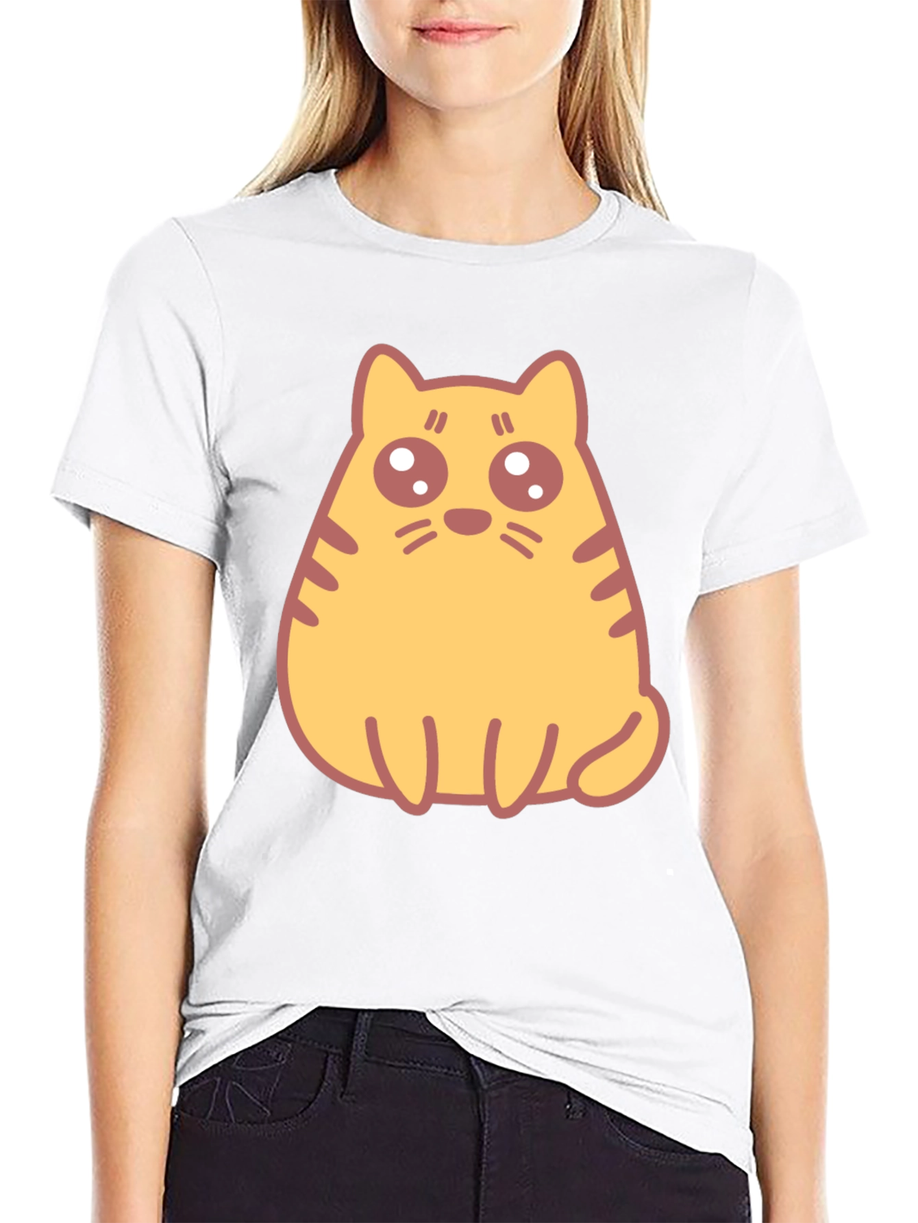 Cute Cartoon Cat Graphic T-Shirt - Black