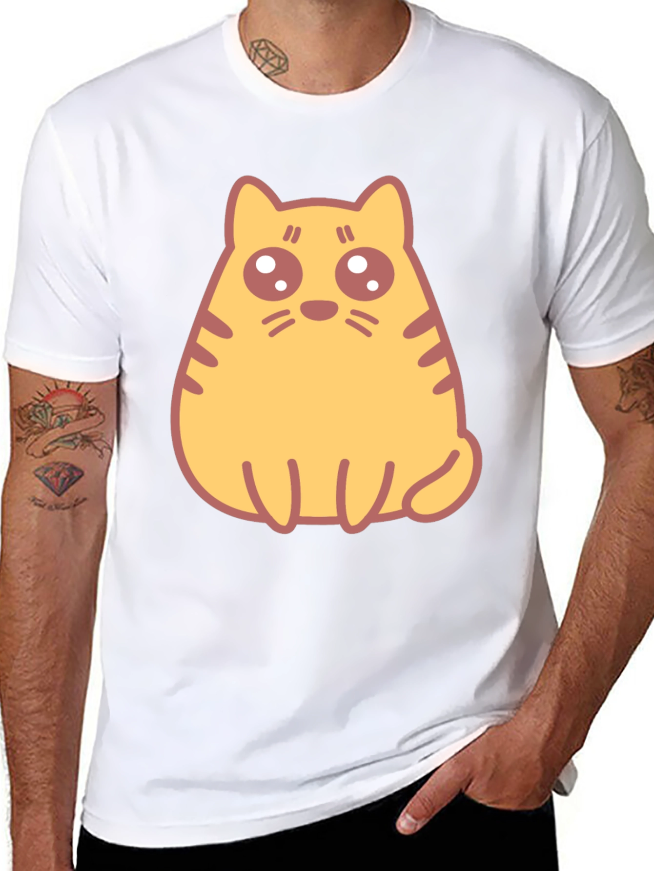 Cute Cartoon Cat Graphic T-Shirt - Black