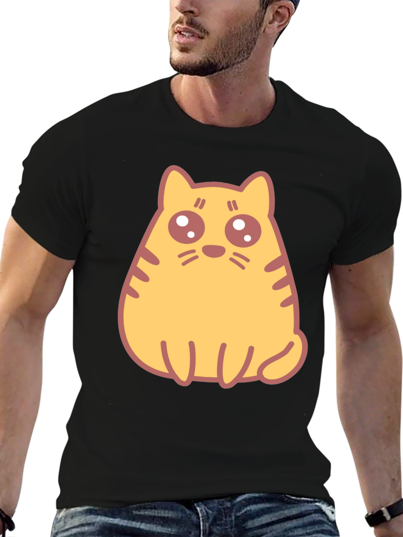 Cute Cartoon Cat Graphic T-Shirt - Black