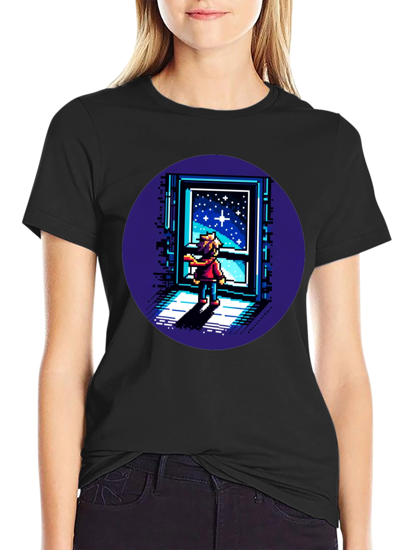 Pixel Art Stargazer T-Shirt - Unisex Black Tee