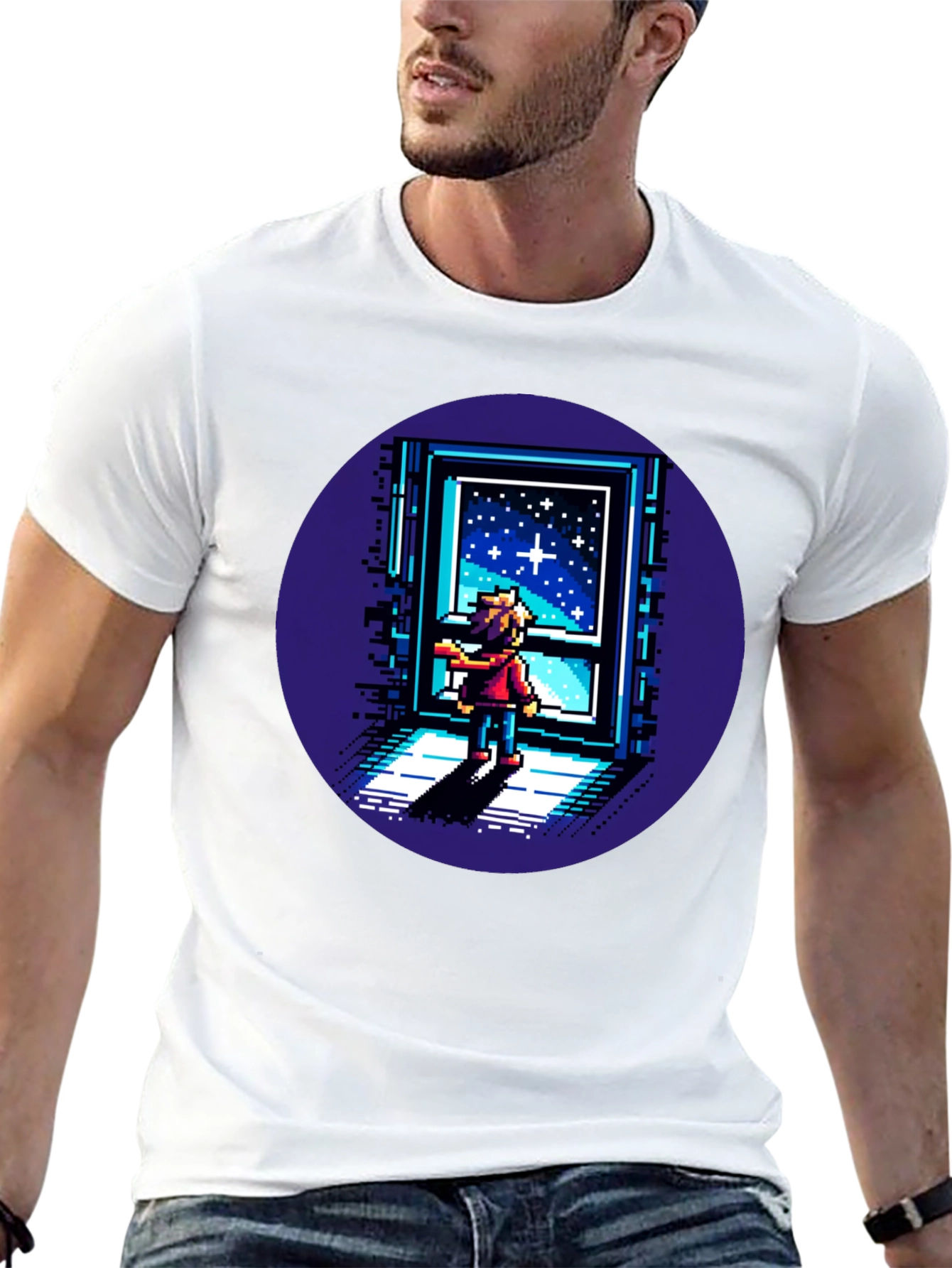 Pixel Art Stargazer T-Shirt - Unisex Black Tee