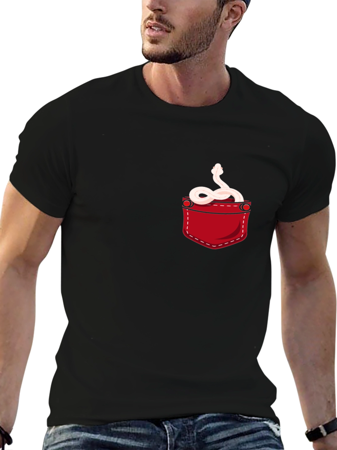 Snake Pocket T-Shirt - Quirky Reptile Graphic Tee