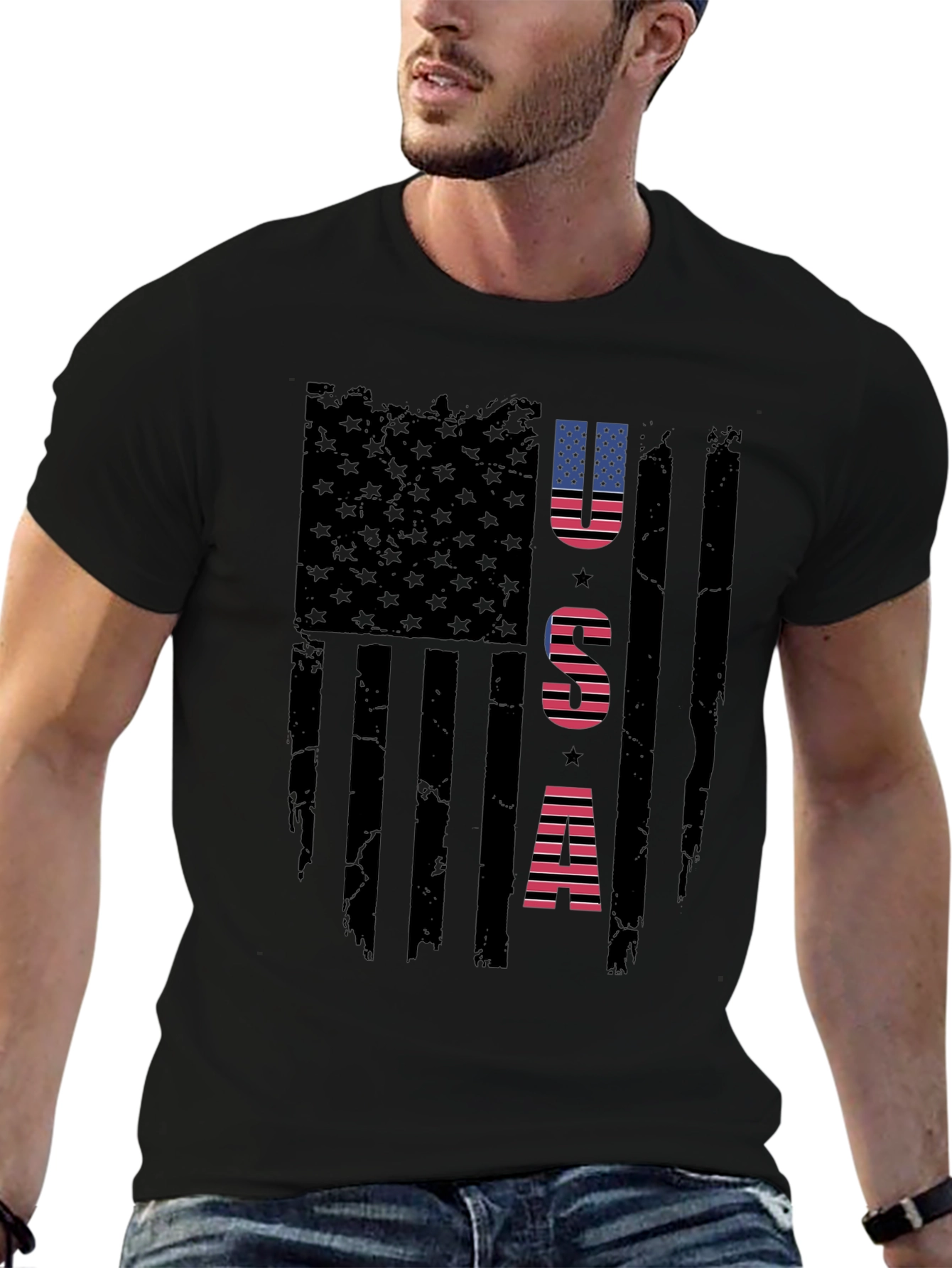 USA Flag Graphic Print Crew Neck T-Shirt