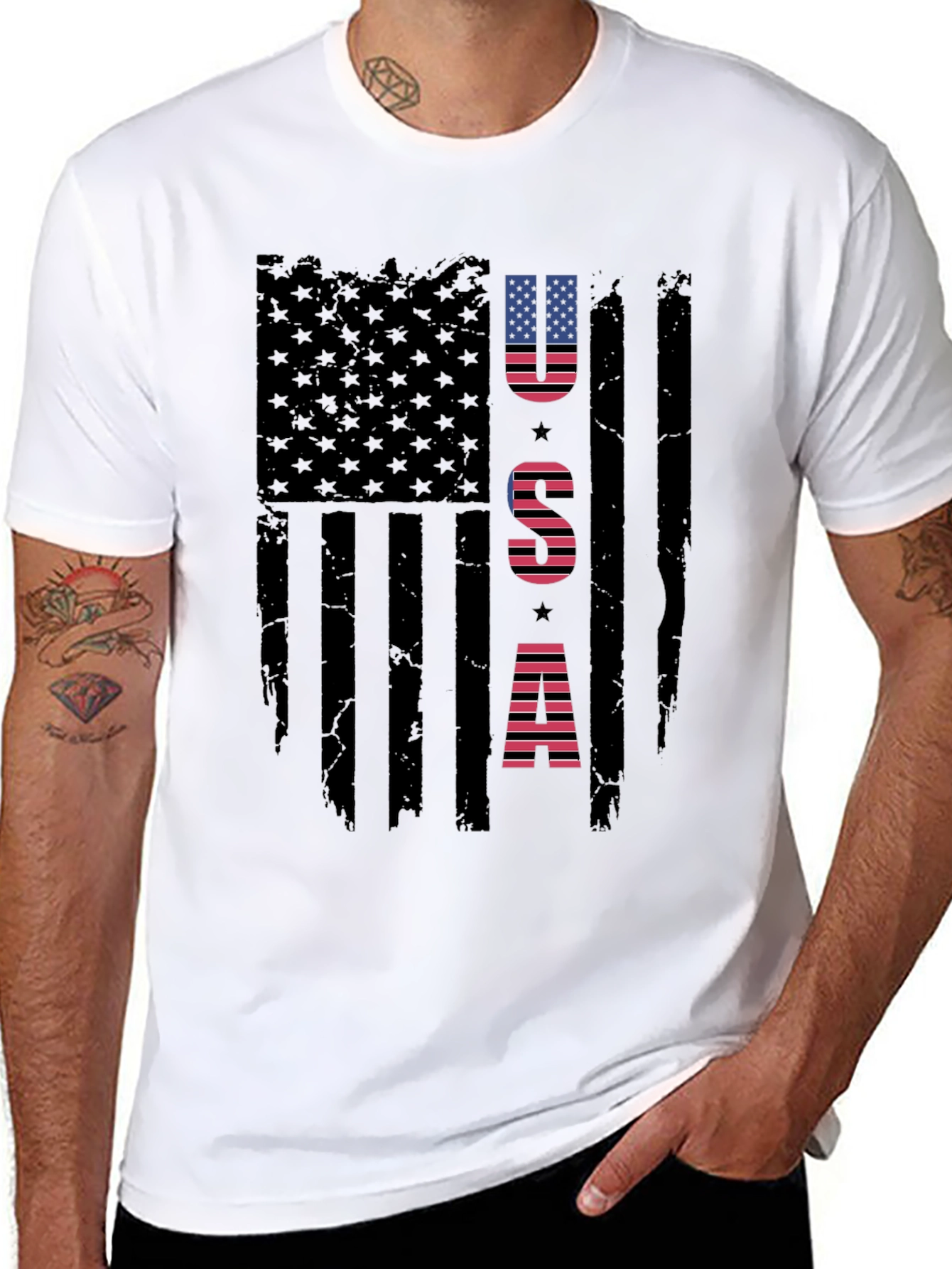 USA Flag Graphic Print Crew Neck T-Shirt