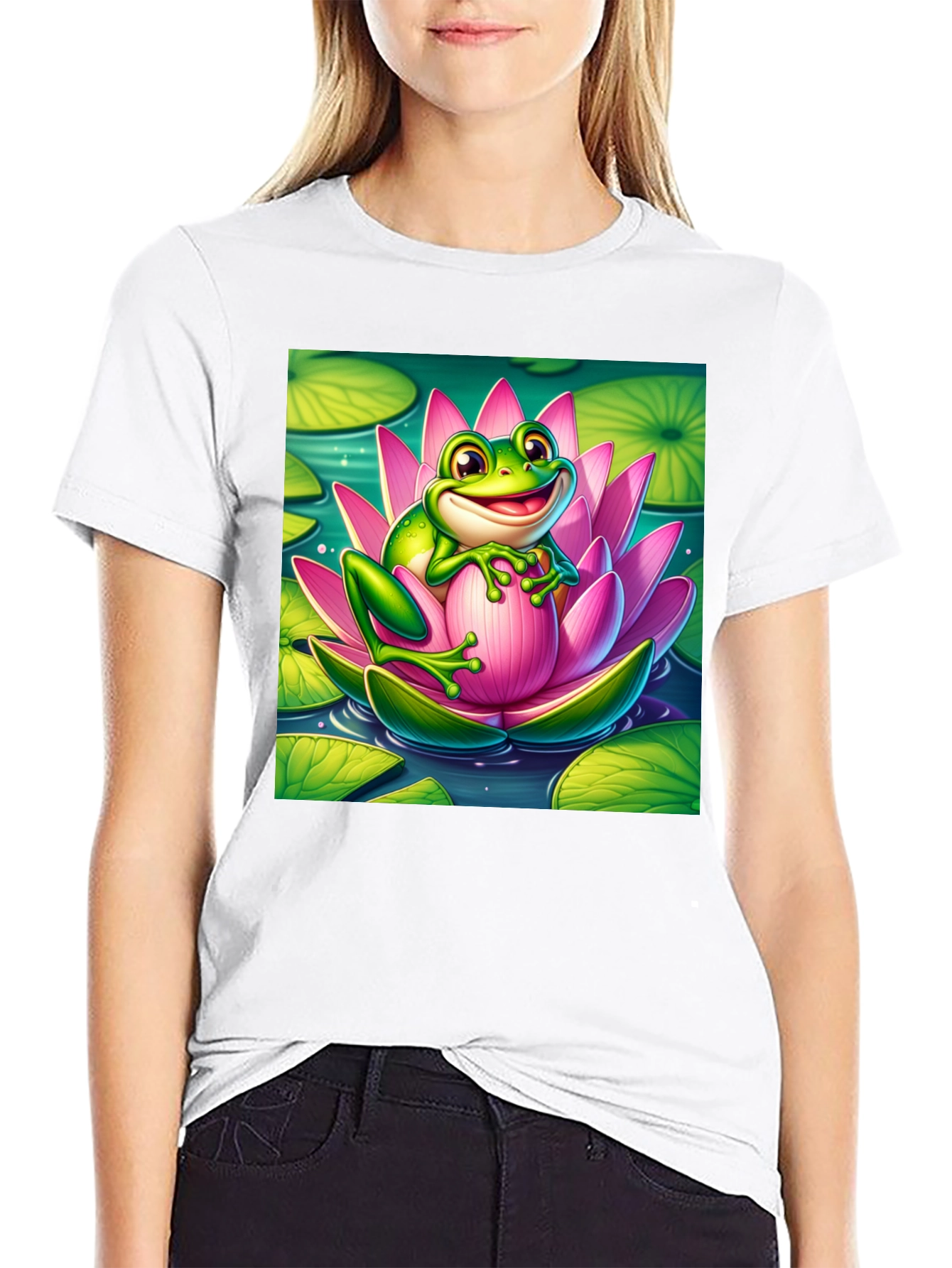 Frog on Lotus Flower T-Shirt