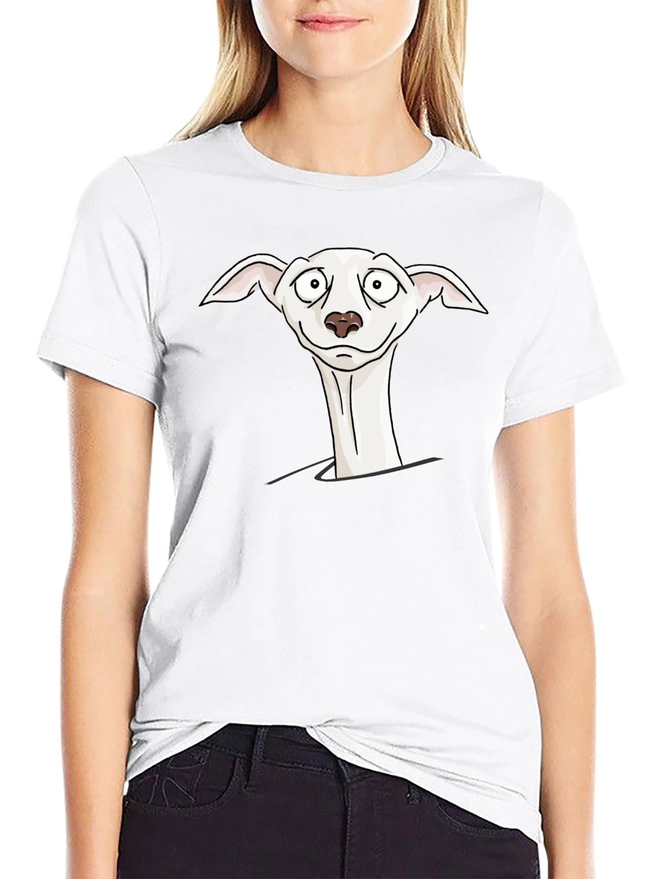 Cartoon Dog Peek-a-Boo Black T-Shirt