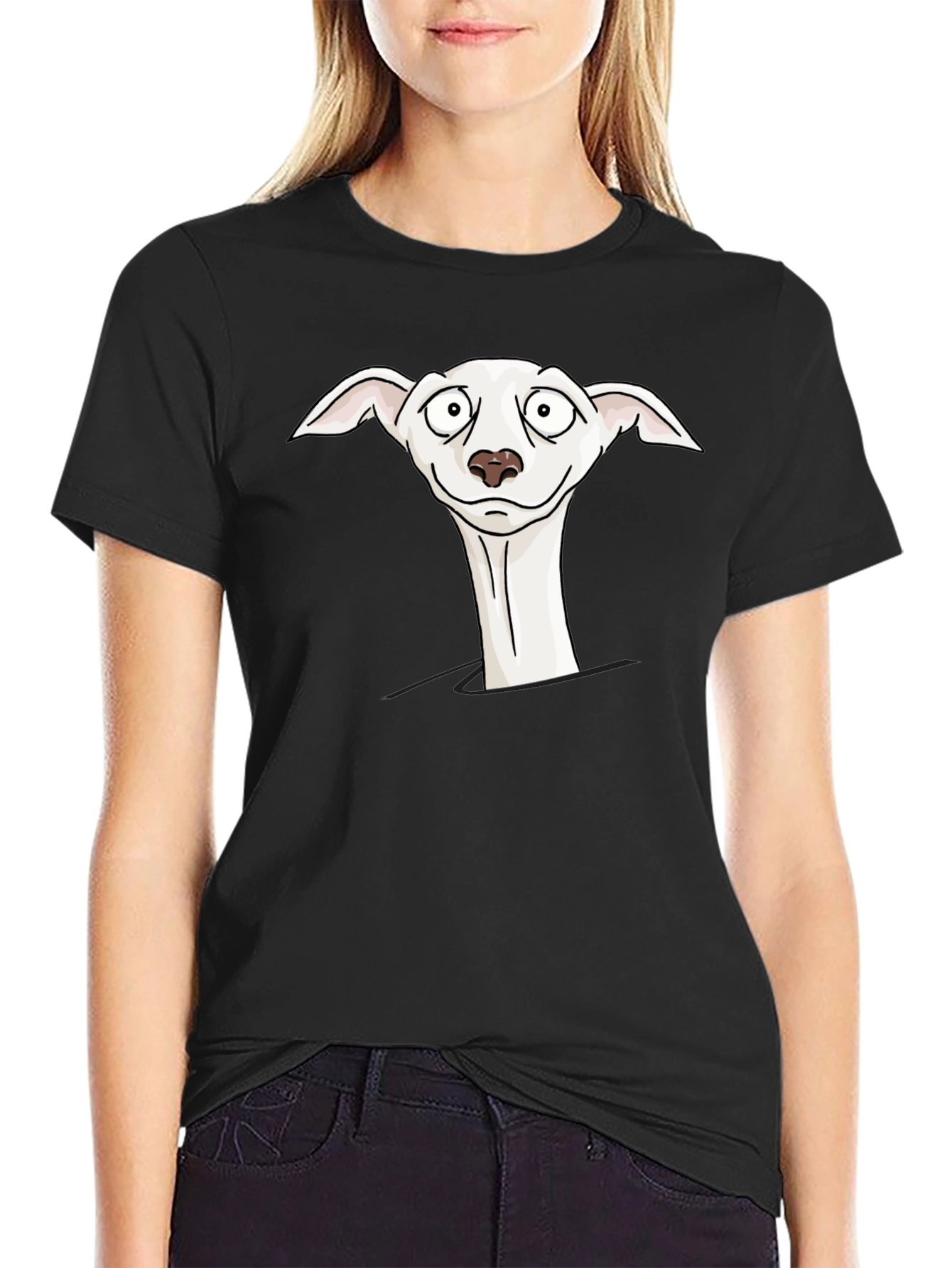 Cartoon Dog Peek-a-Boo Black T-Shirt